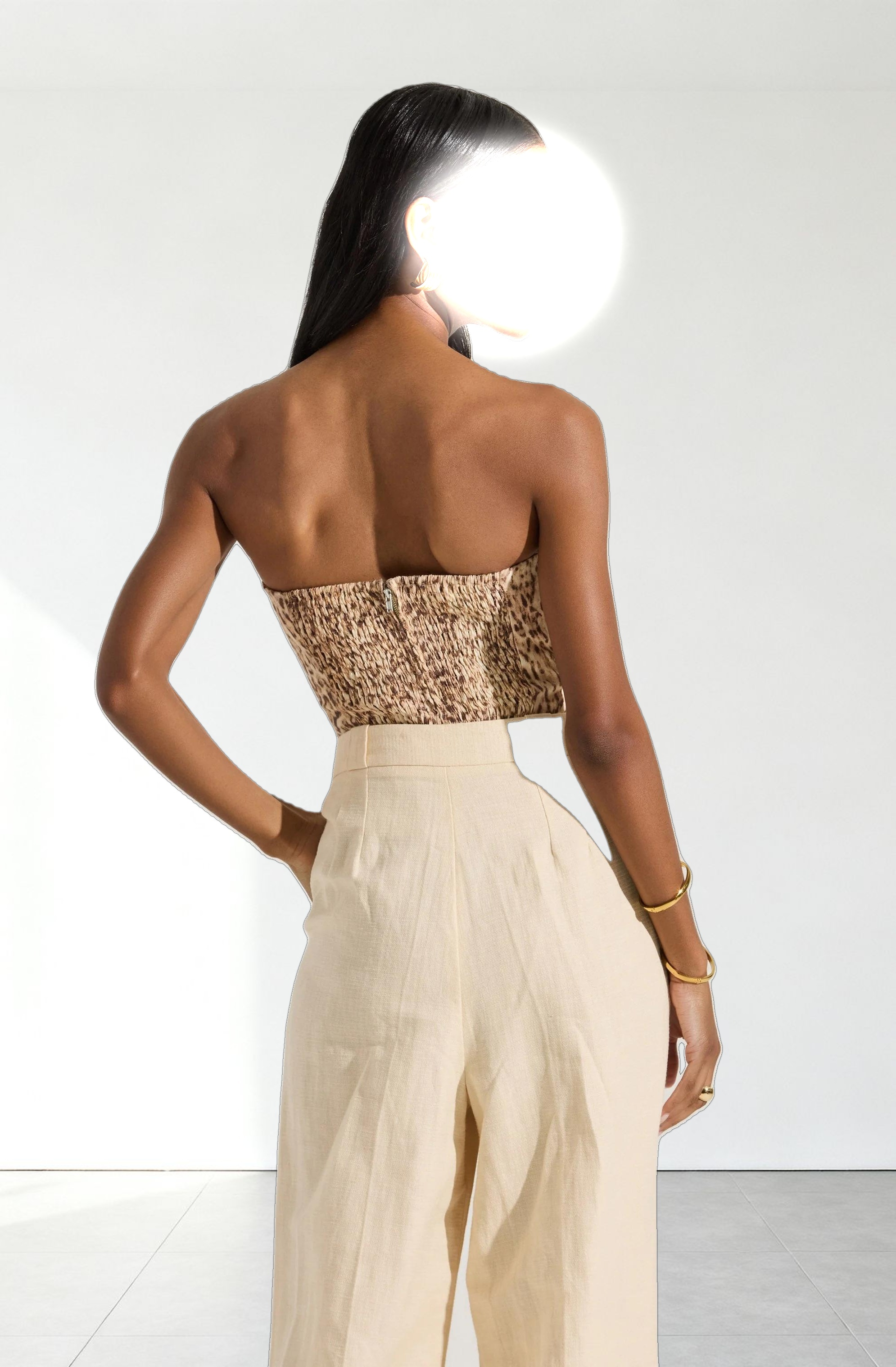 Dahlea Linen Strapless Leopard Top