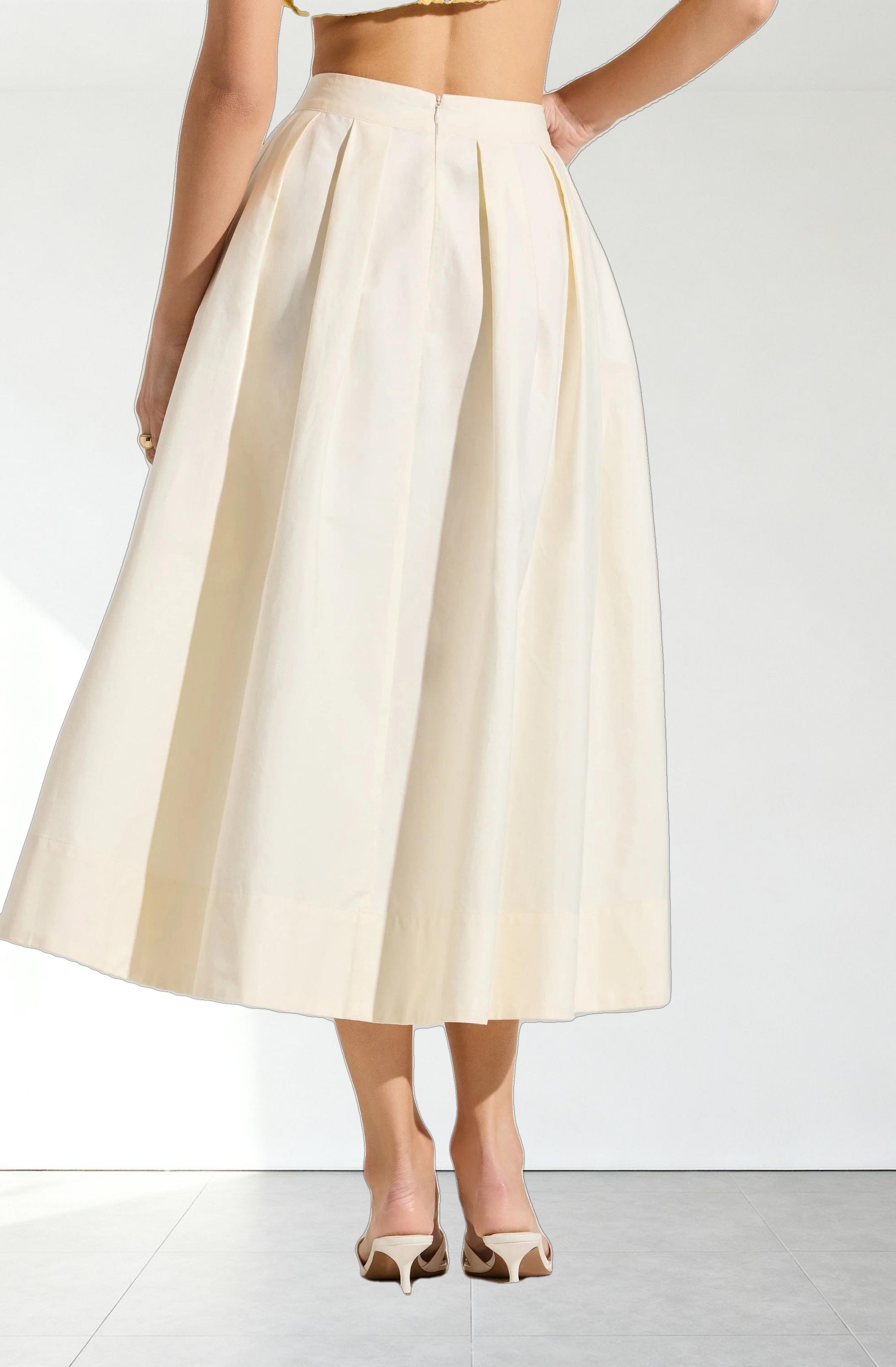 Full Flared Poplin Midi Skirt