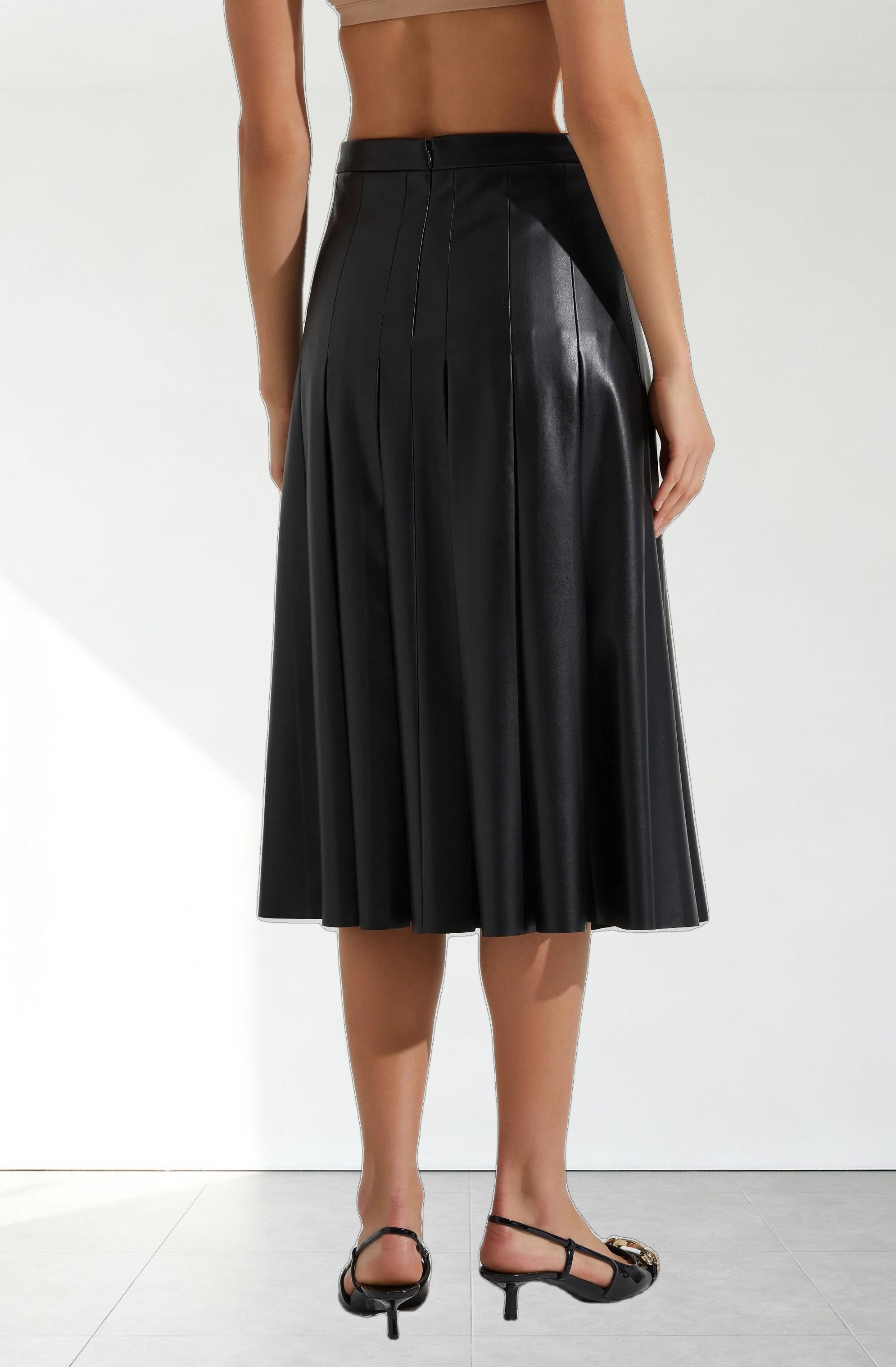 Vena Pleated Faux Leather Skirt