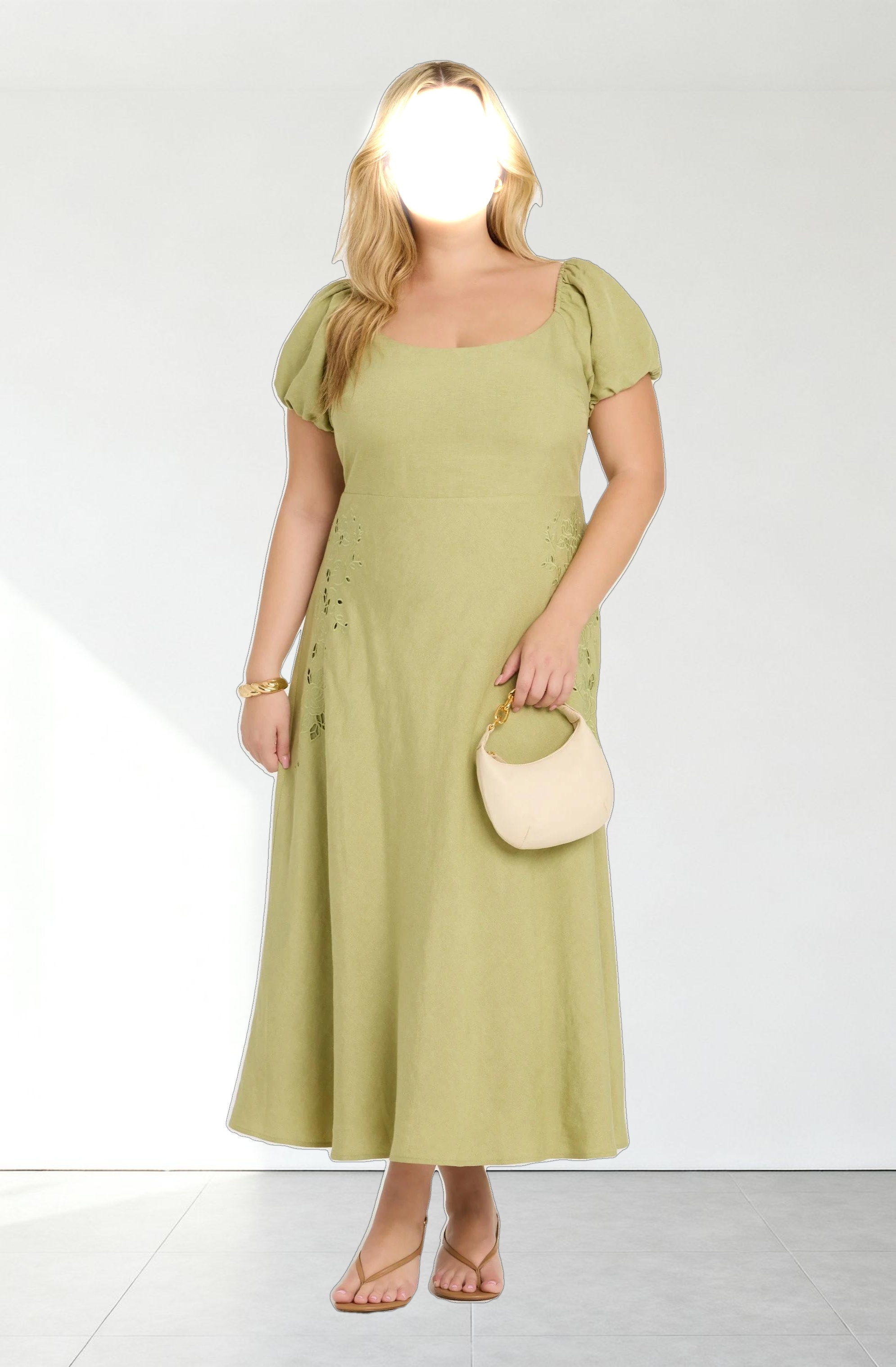 Leocadia Embroidered Puff Sleeve Dress