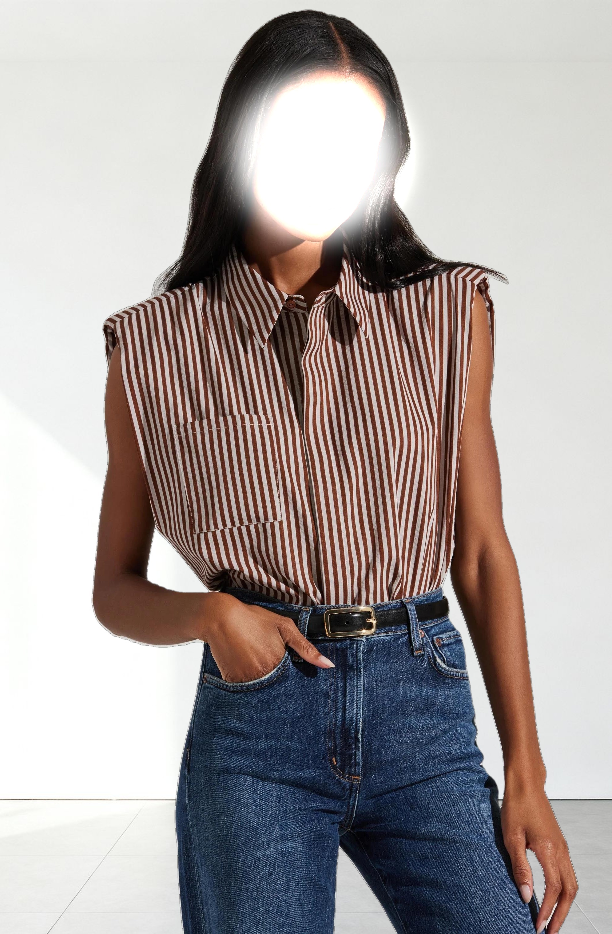 Elswyth Padded Shoulder Button-Up Top