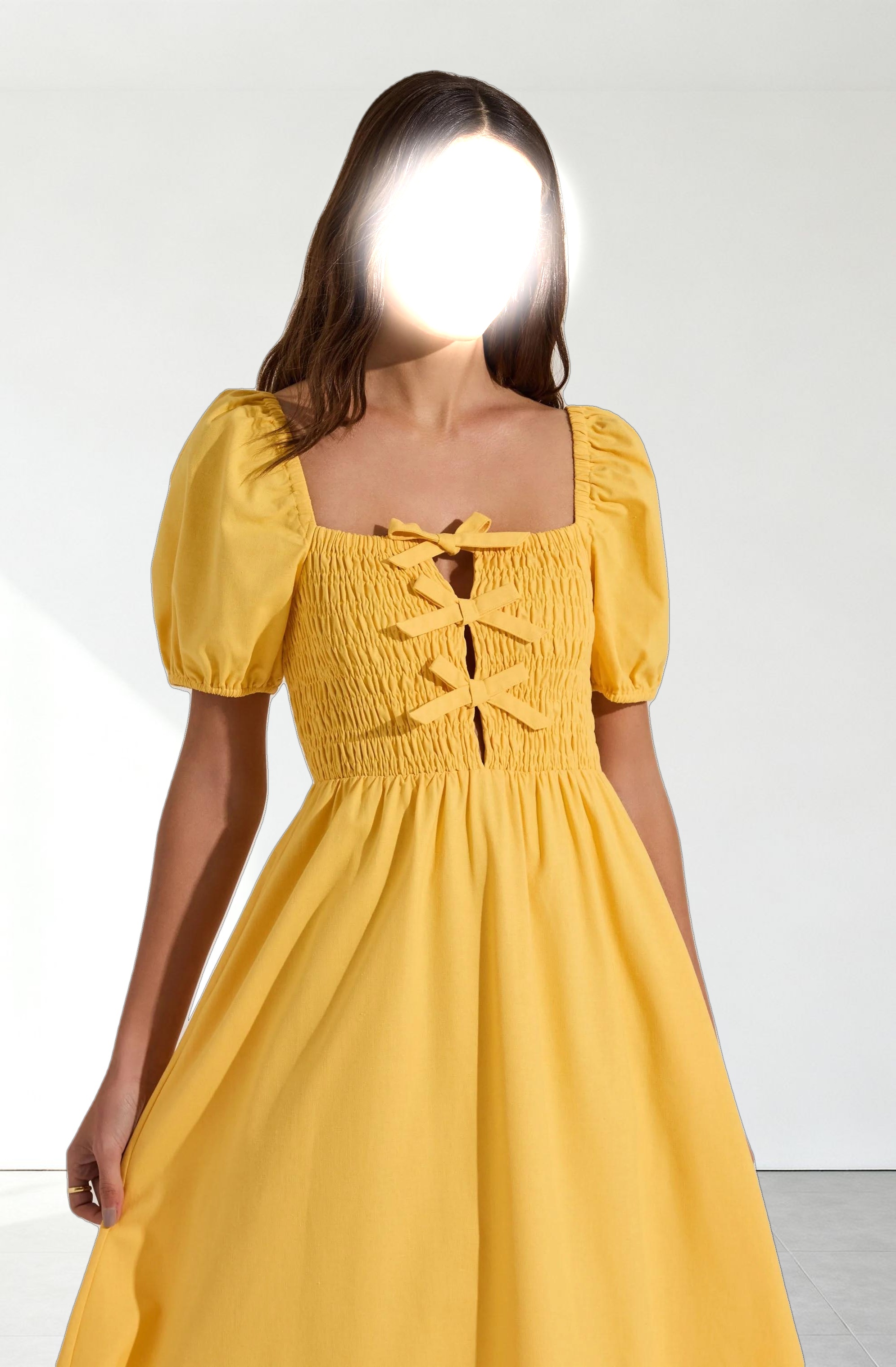 Smocked Bow Midi Dress