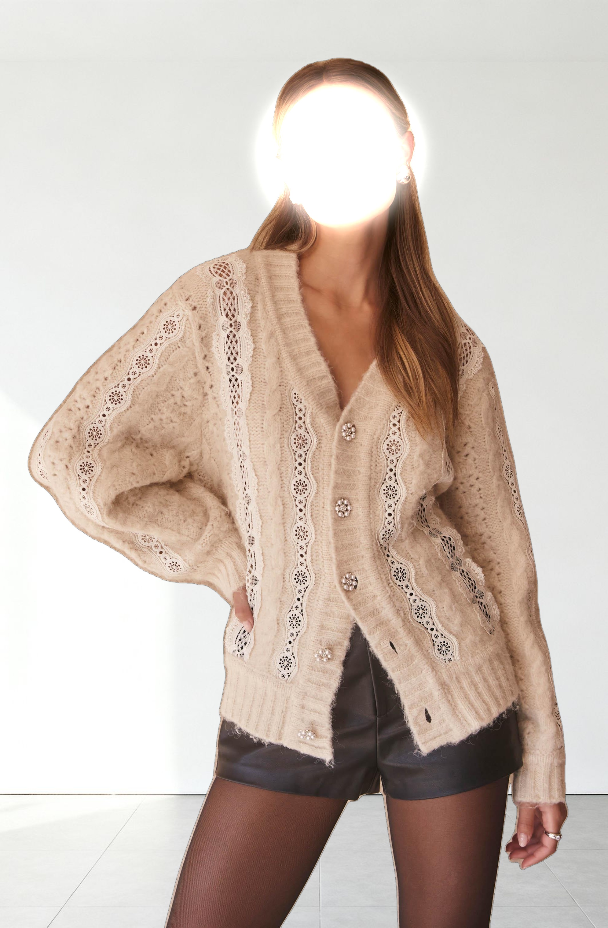 Nesmarie Lace Embellished Cardigan