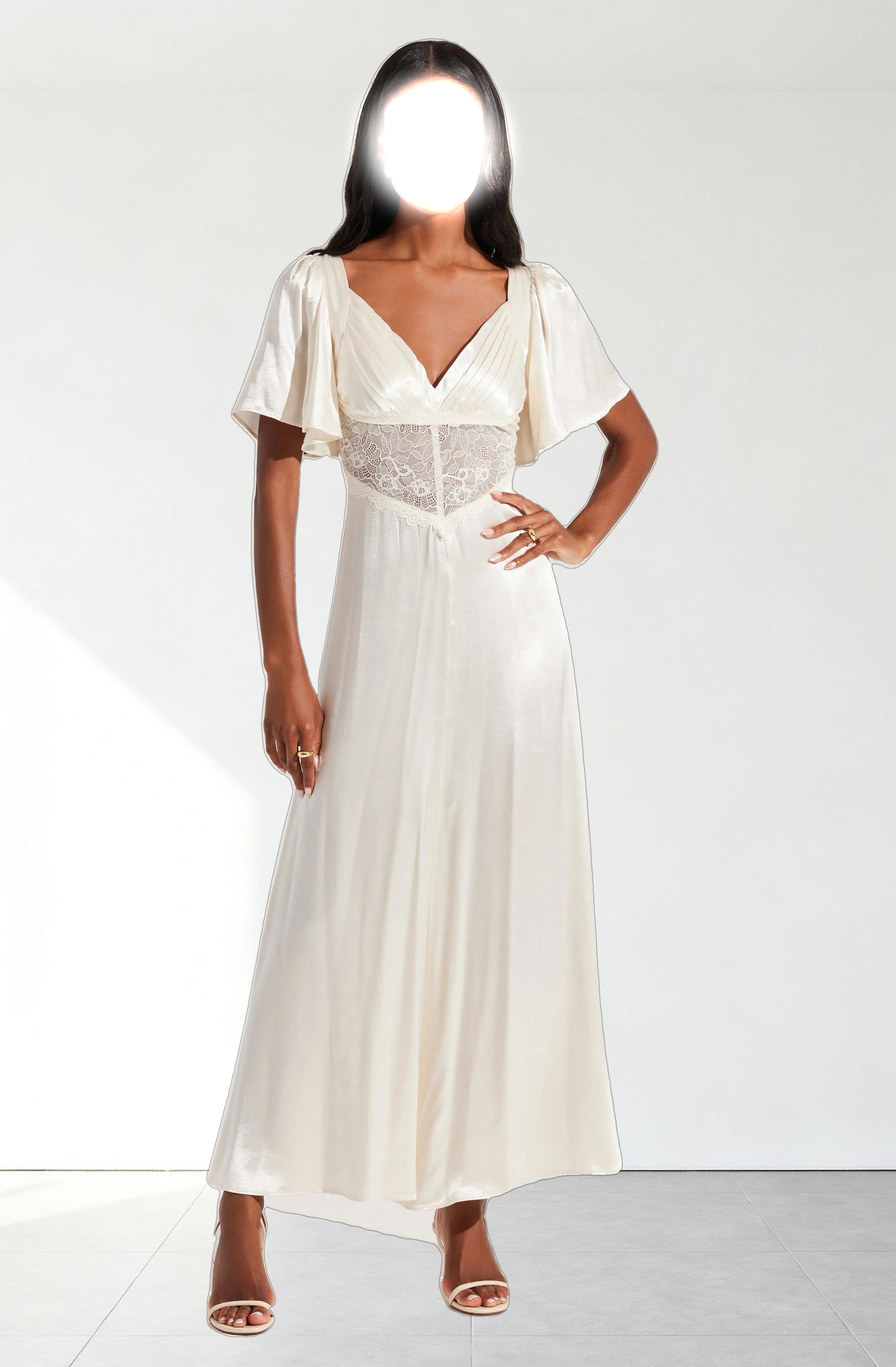 Aurelia Satin V-Neck Midi Dress