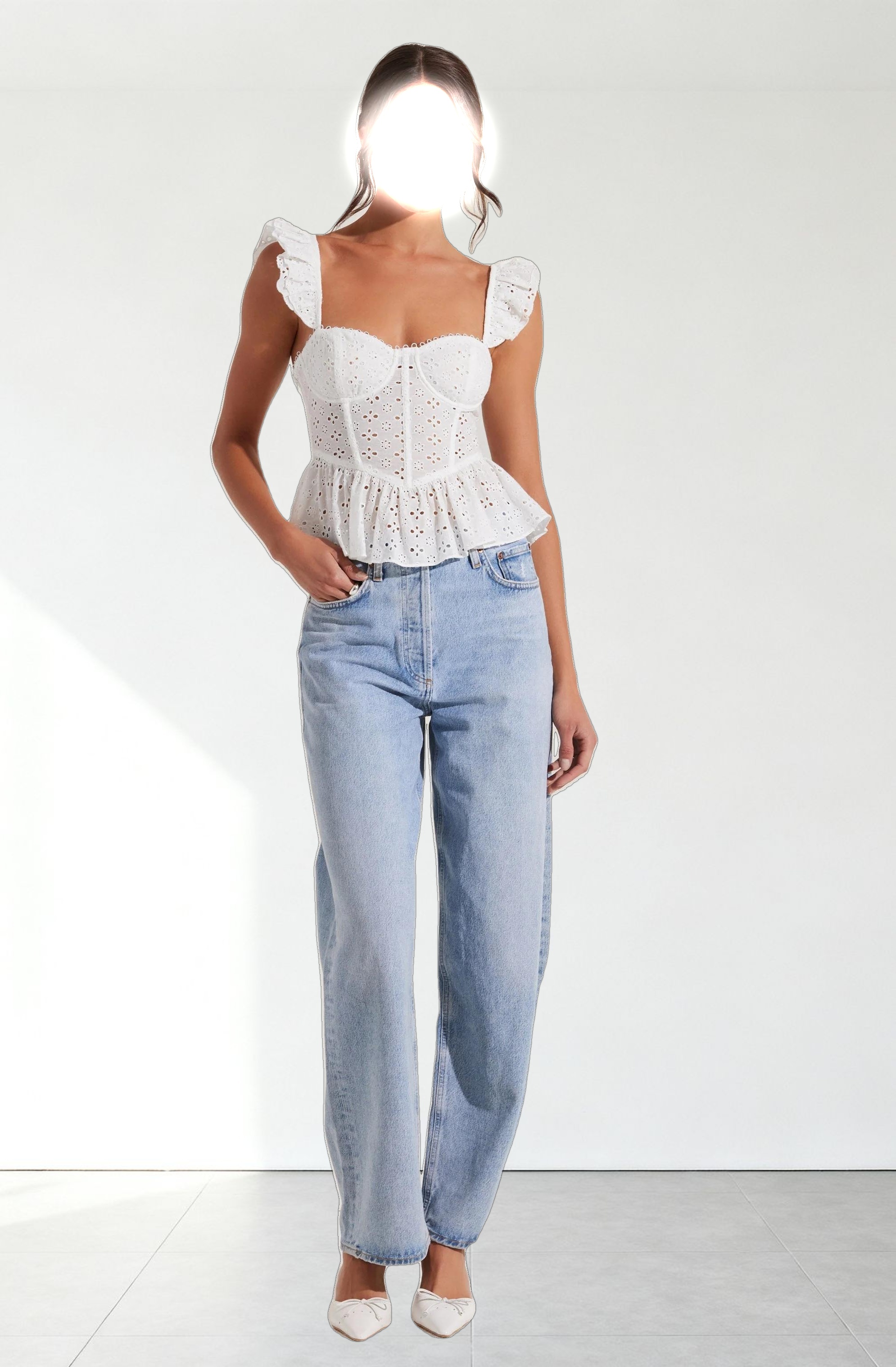 Baylin Eyelet Peplum Corset Top