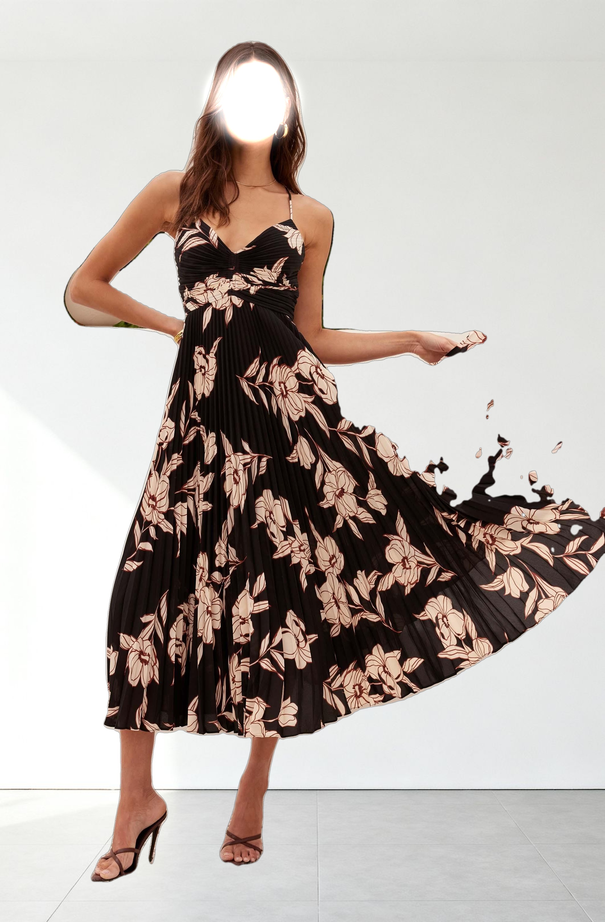 Blythe Floral Plisse Midi Dress