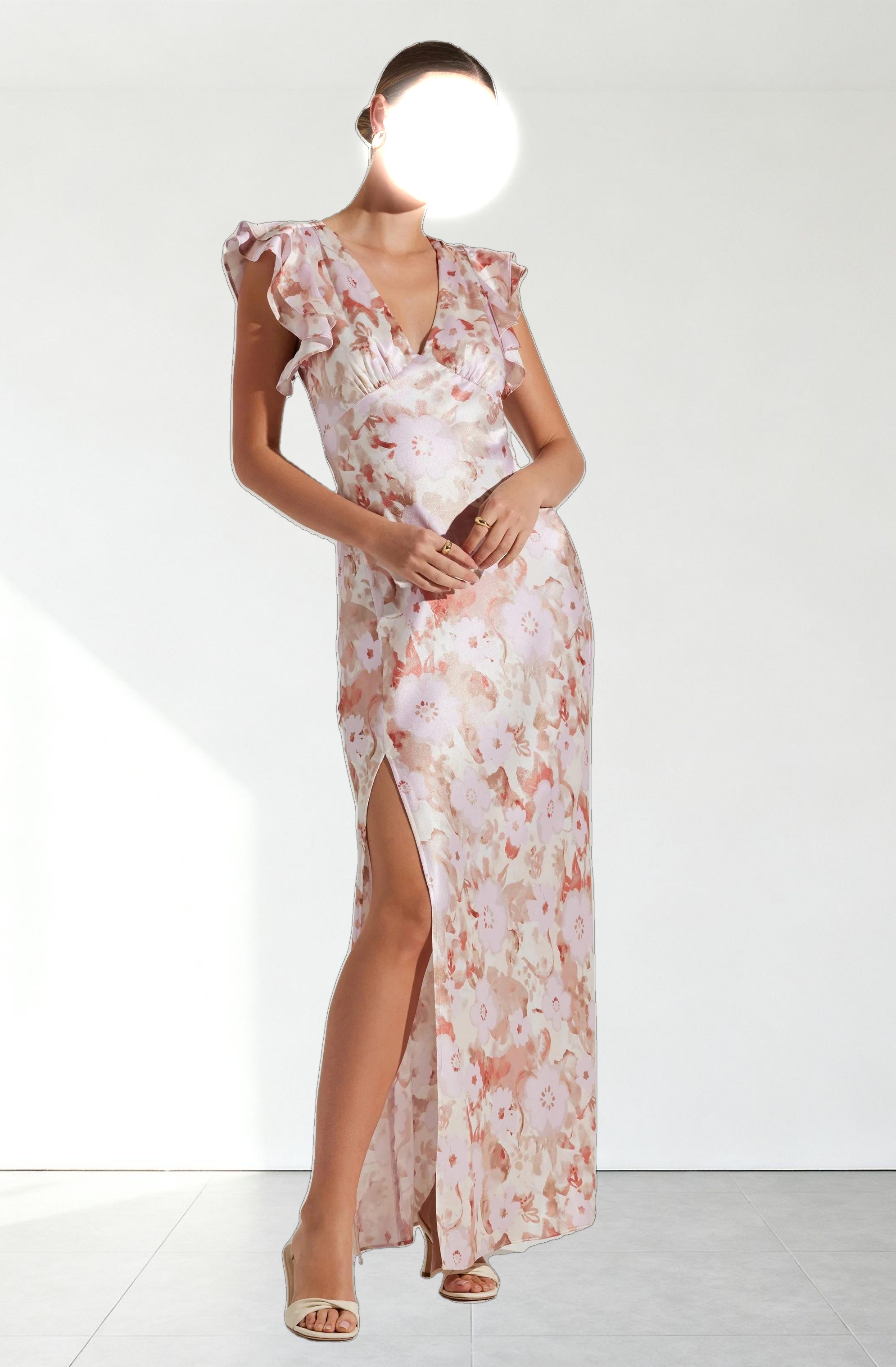 Satin Flutter Sleeve Maxi Dress
