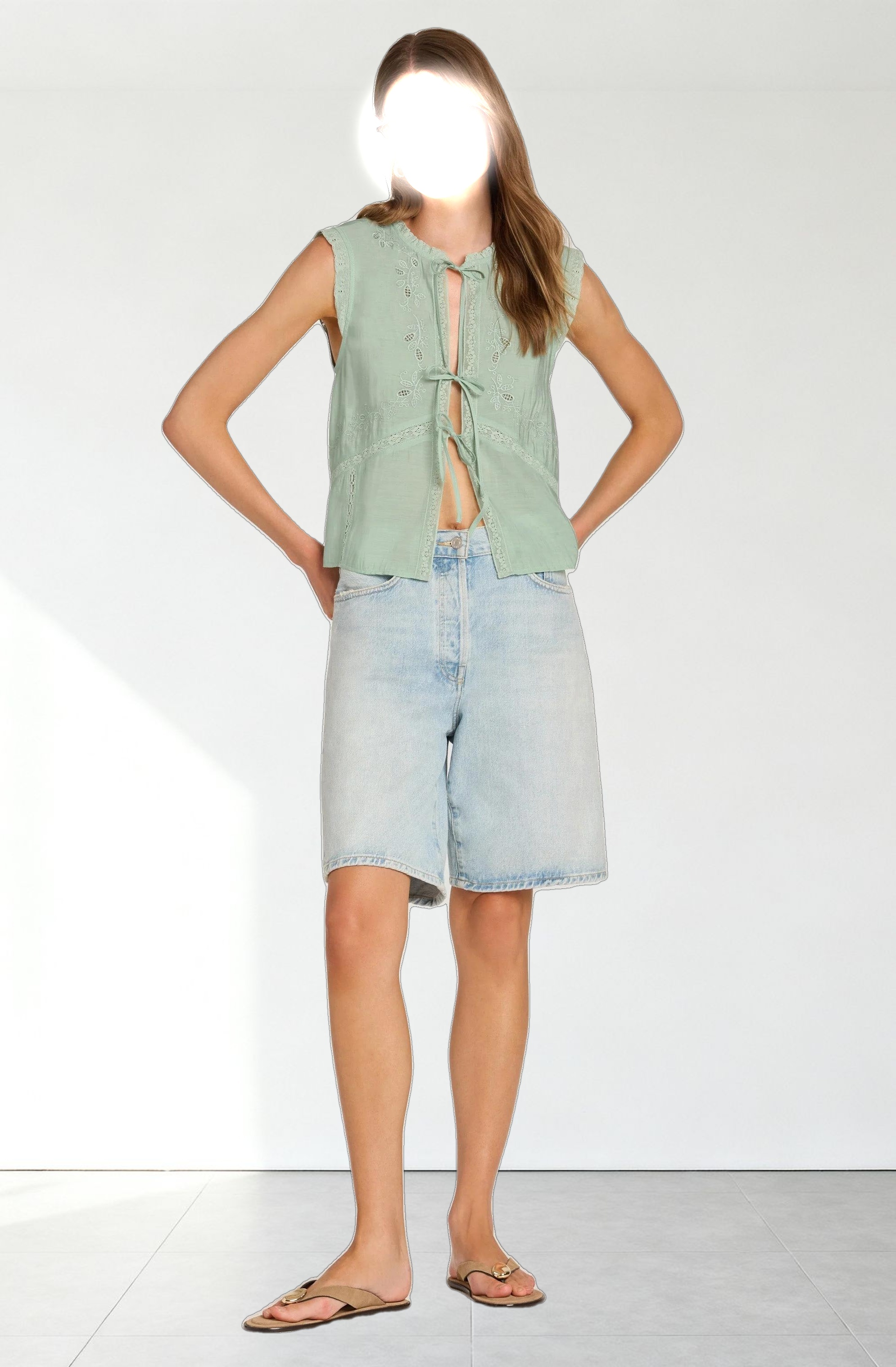 Lace Trim Tie-Front Top