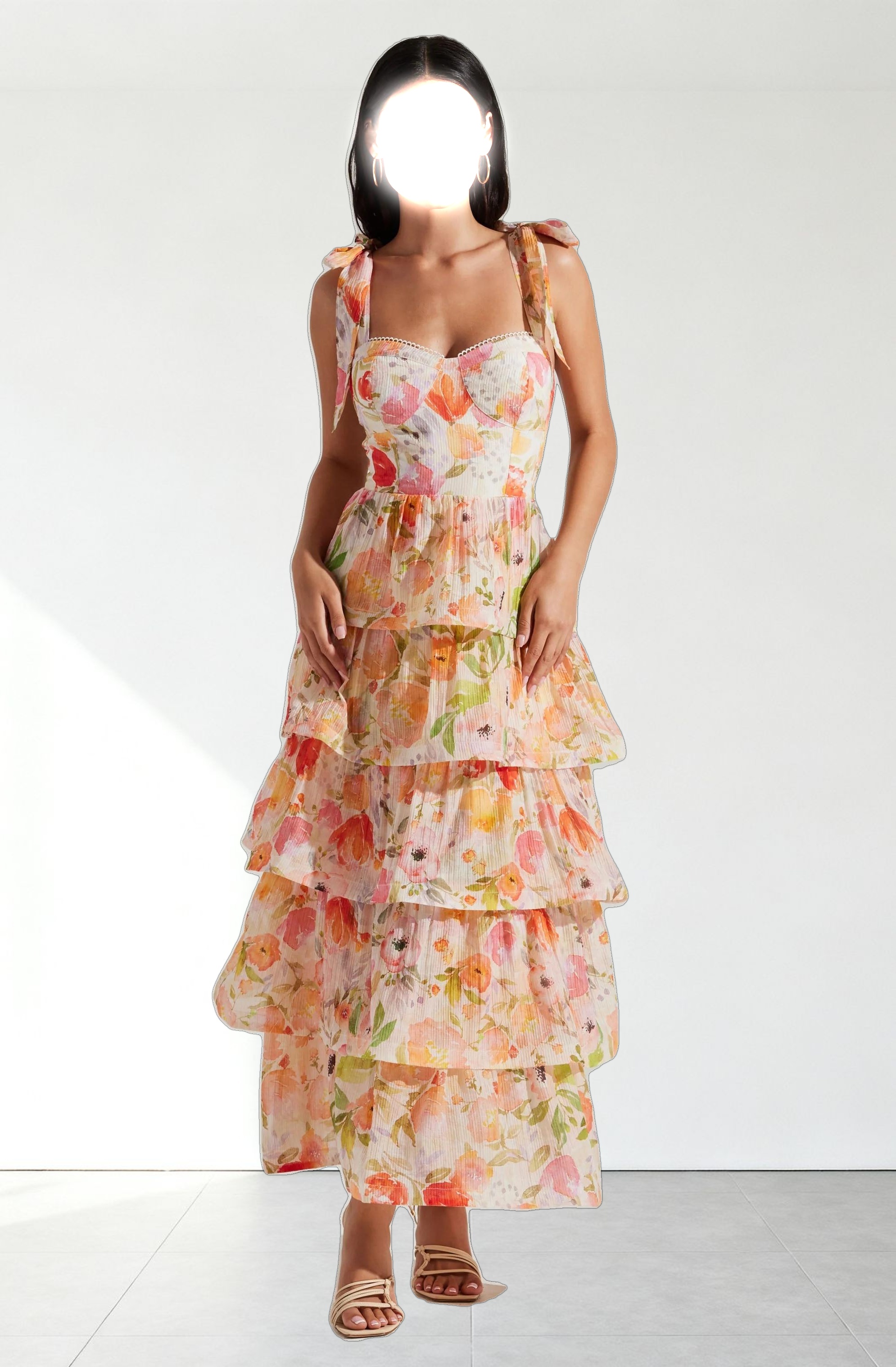 Zirconia Tie Strap Tiered Dress