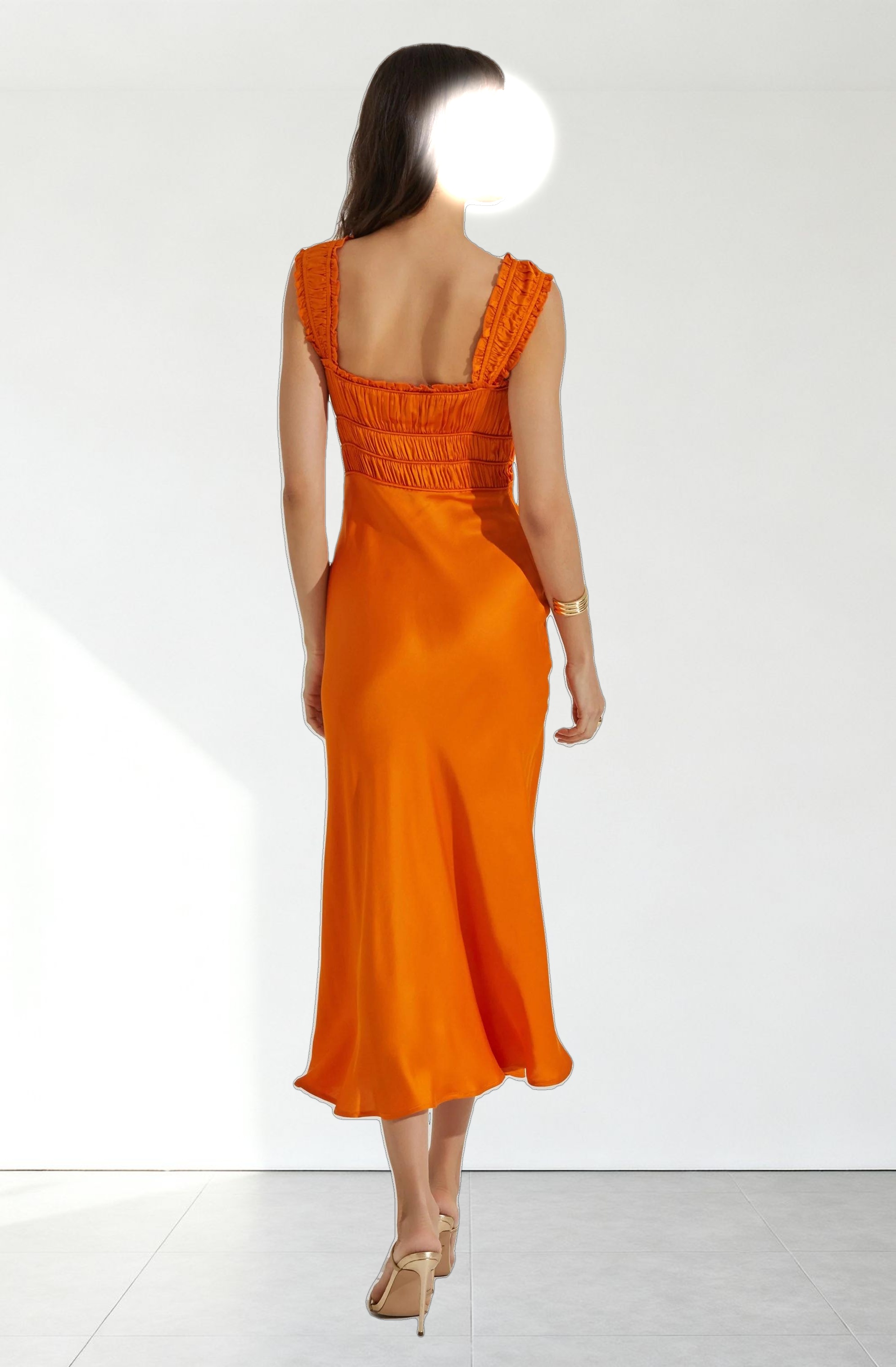 Enola Satin Smocked Midi Dress