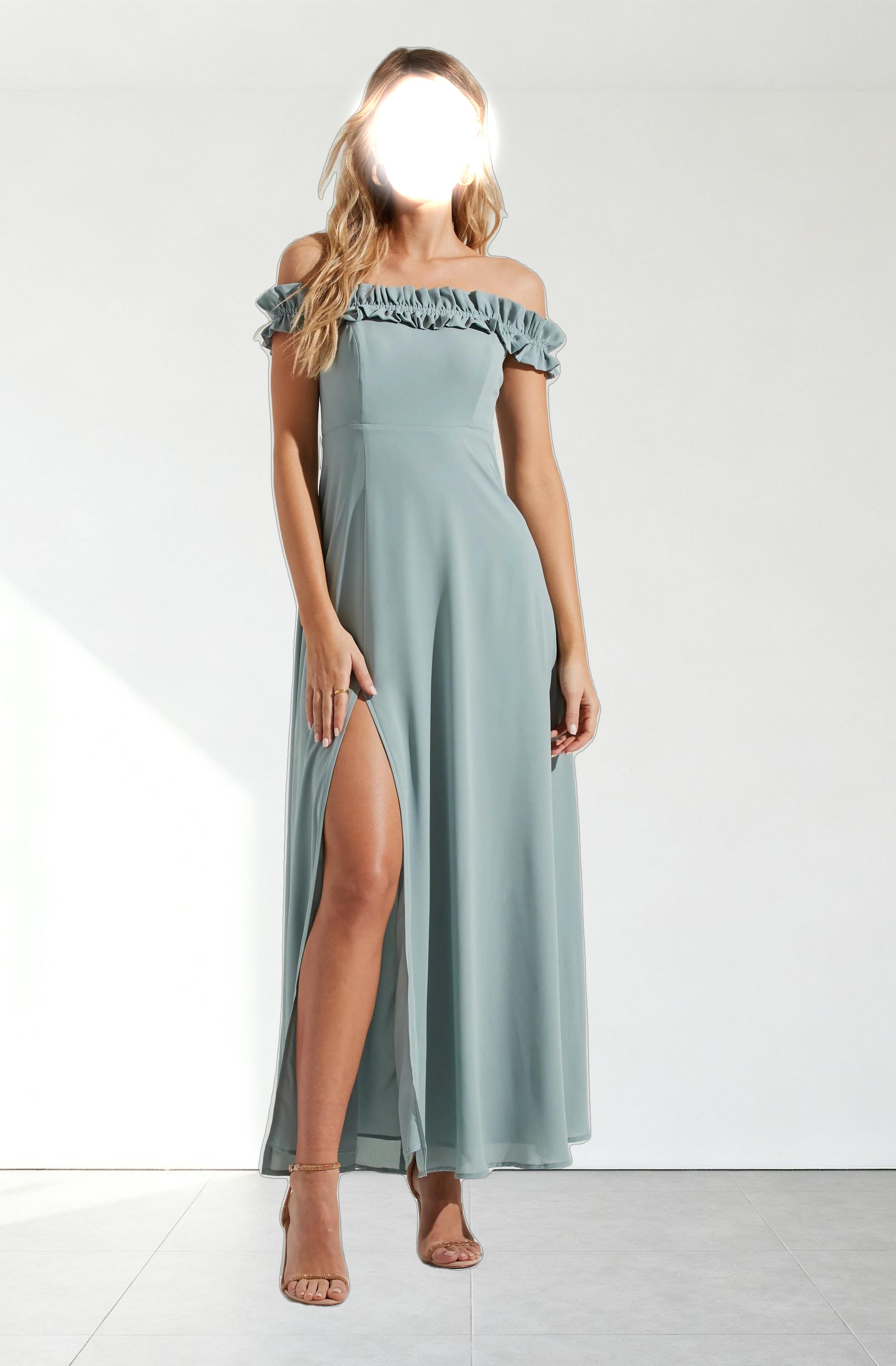 Venetia Off Shoulder Ruffle Trim Maxi Dress