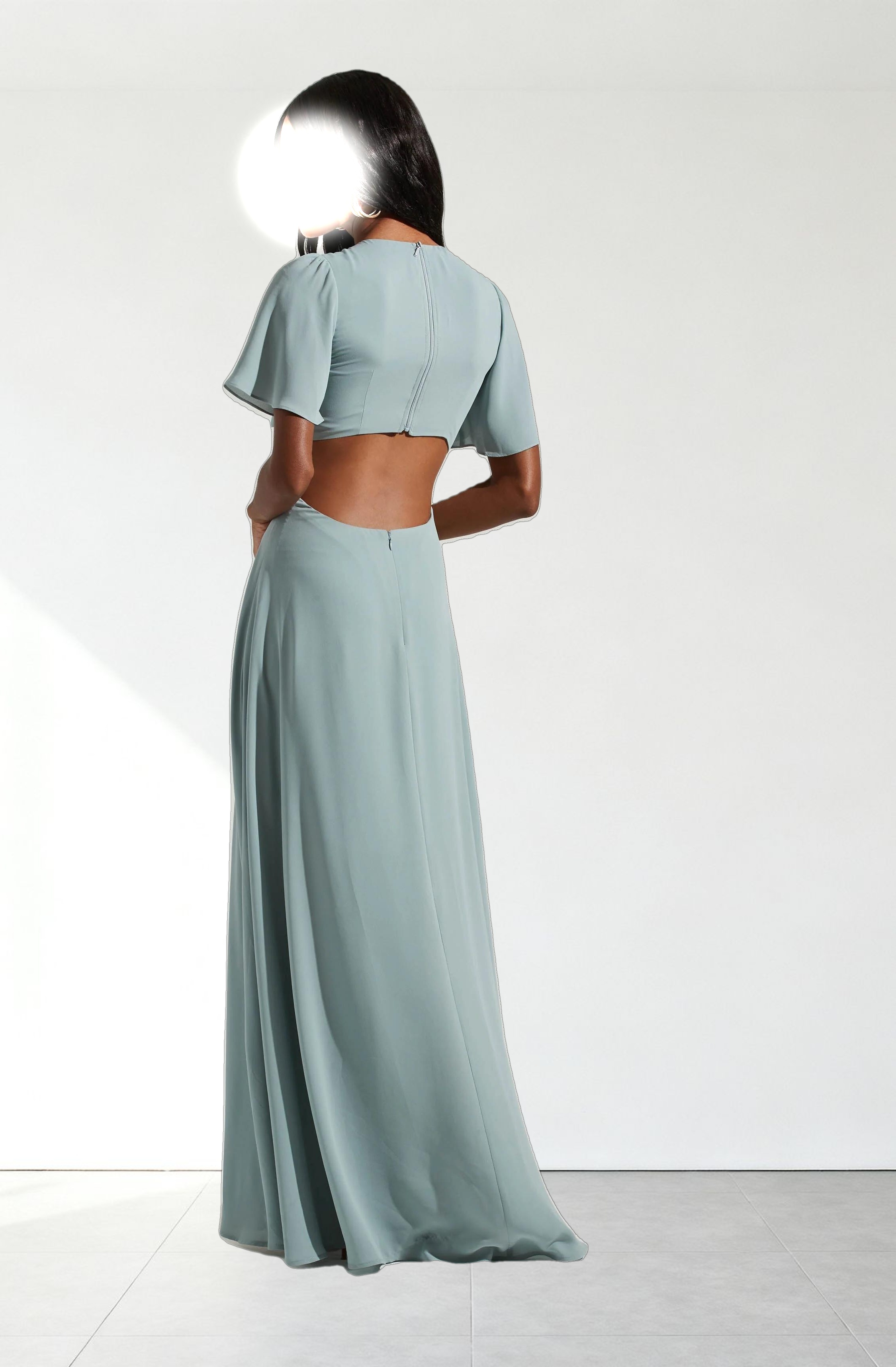 Katrina Flutter Sleeve Back Cutout Maxi Dress