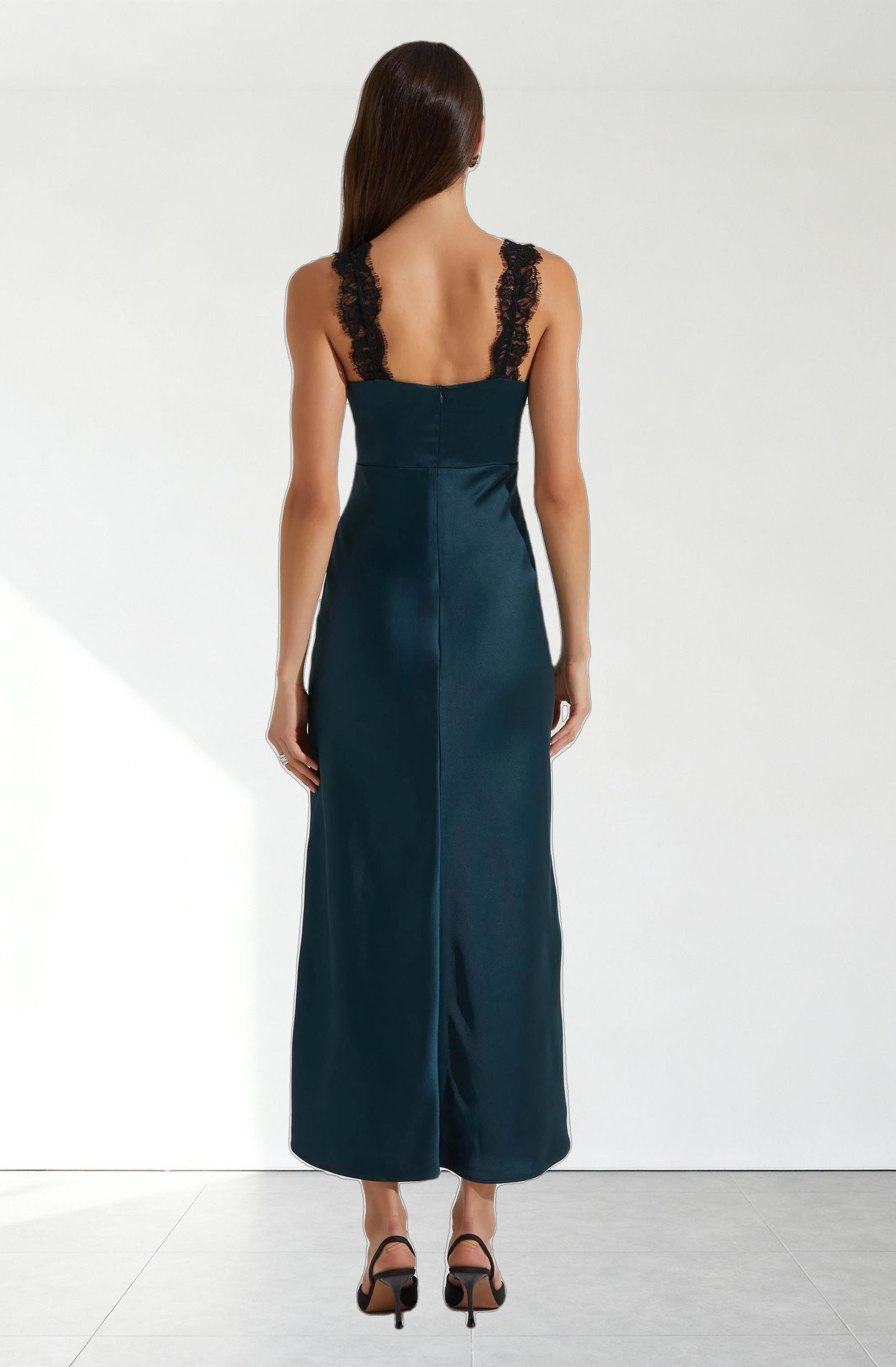 Eirene Satin Lace Trim Dress