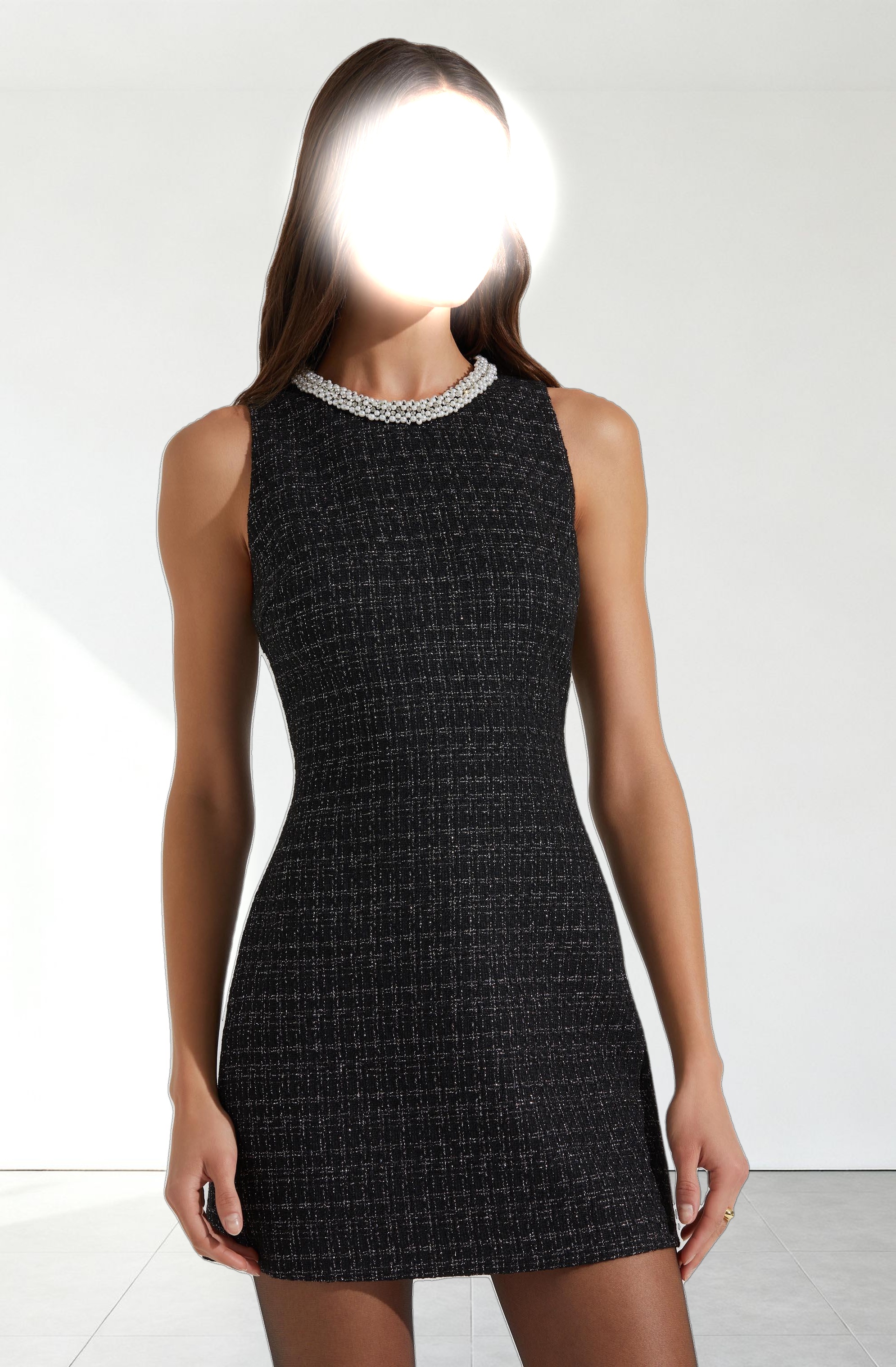 Althea Tweed Pearl Collar Mini Dress