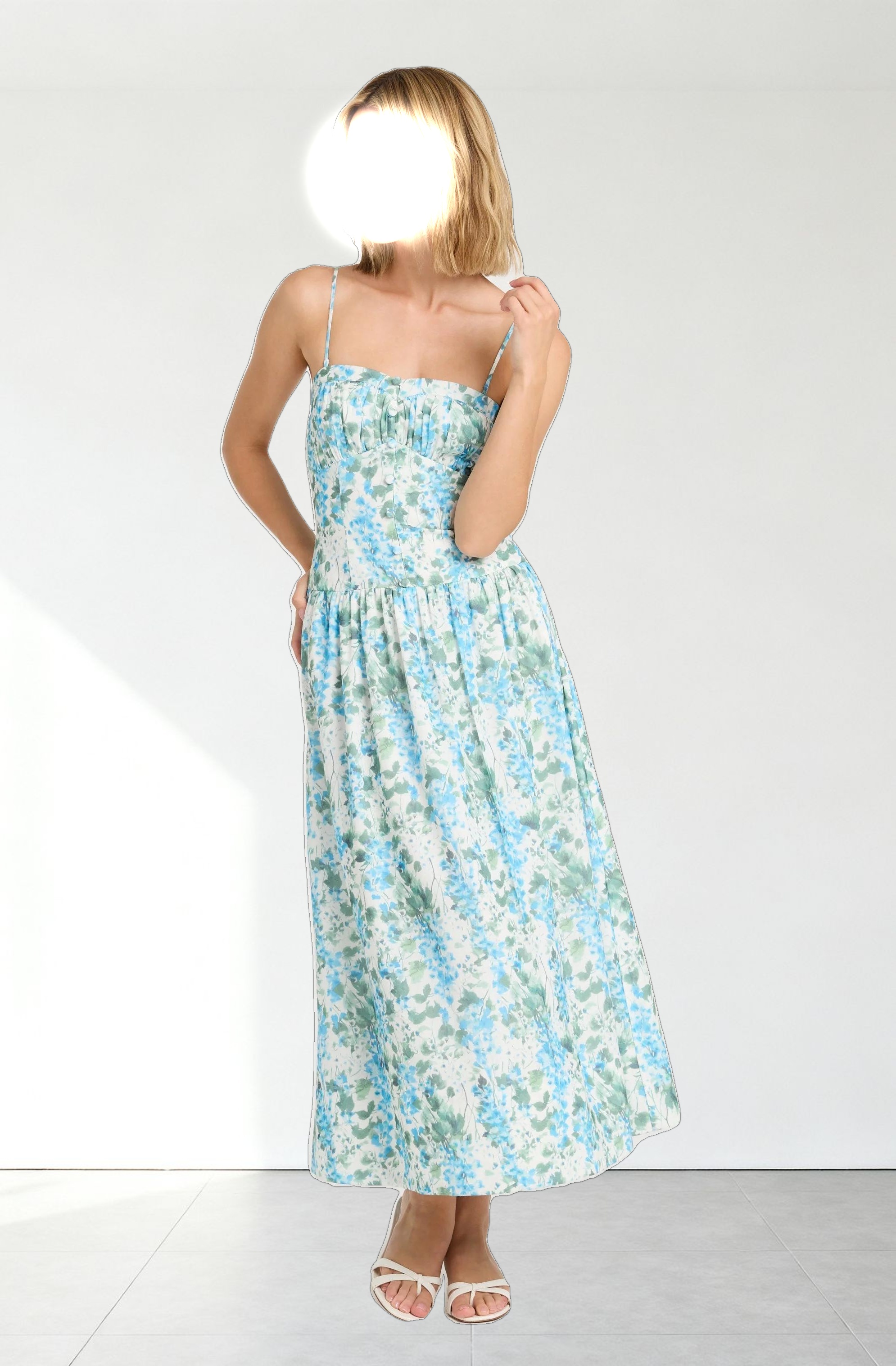 Capria Pleated Milkmaid Midi Dress