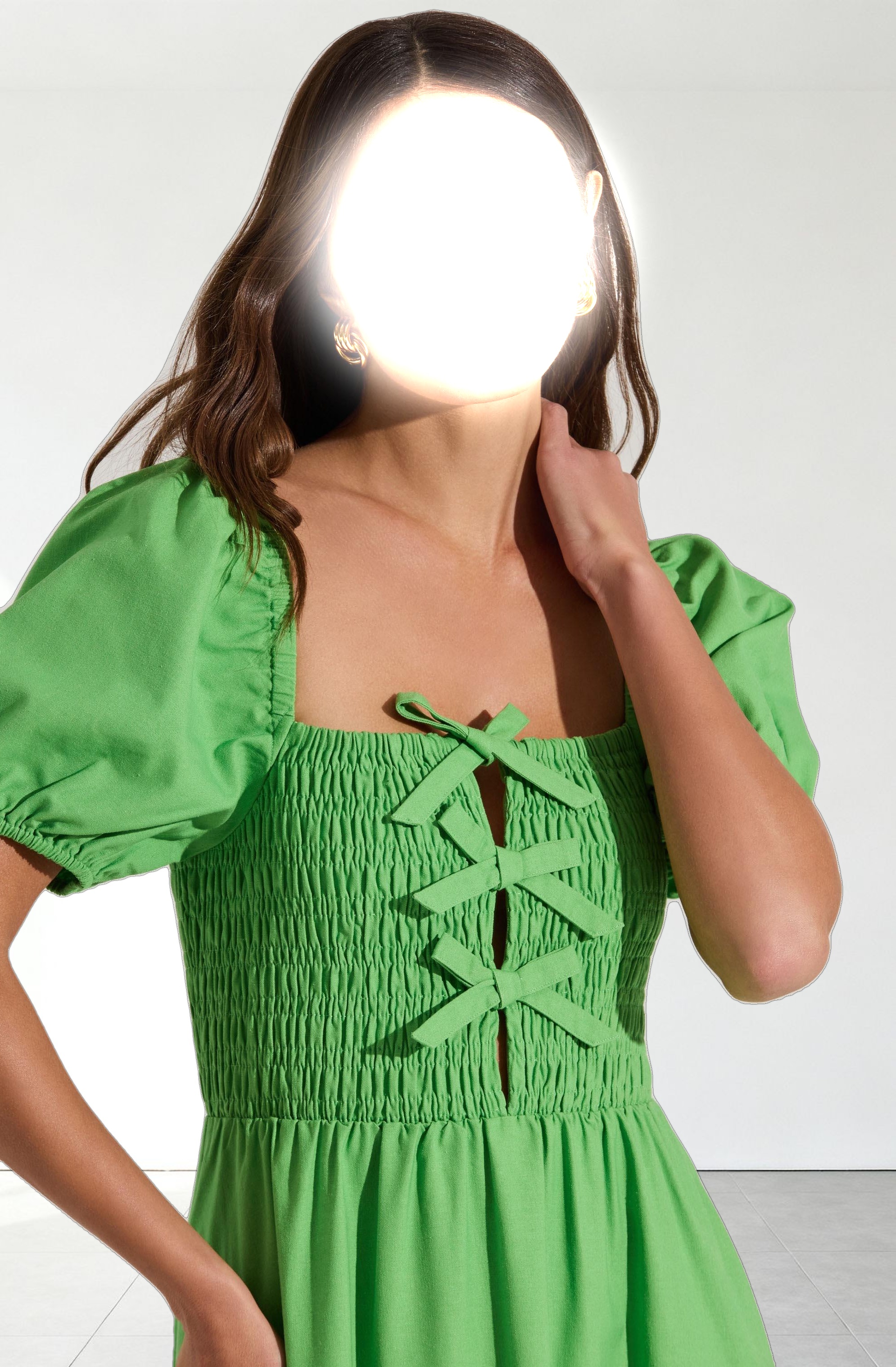 Smocked Bow Midi Dress