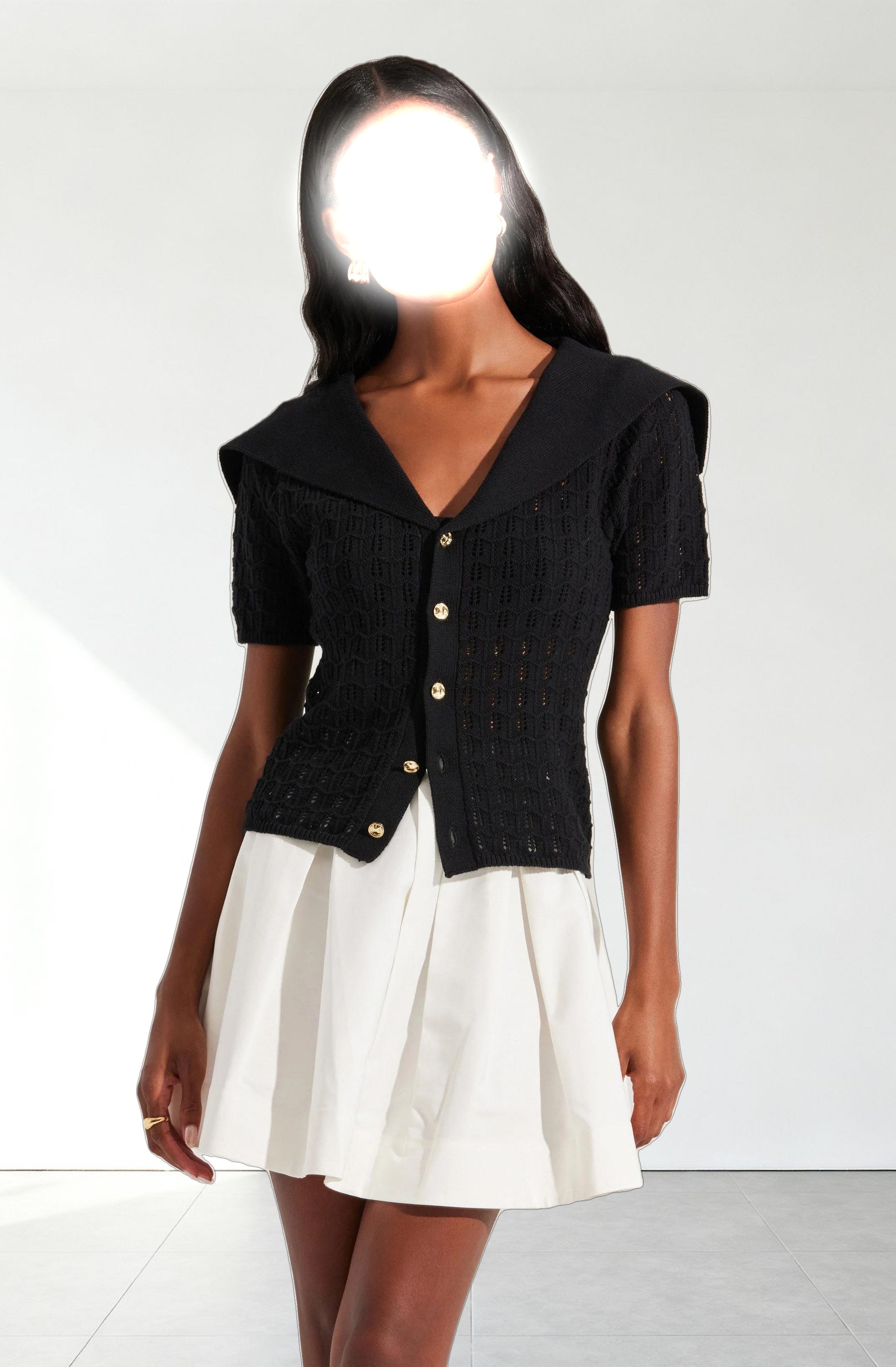 Analissa Pointelle Sailor Collar Cardigan