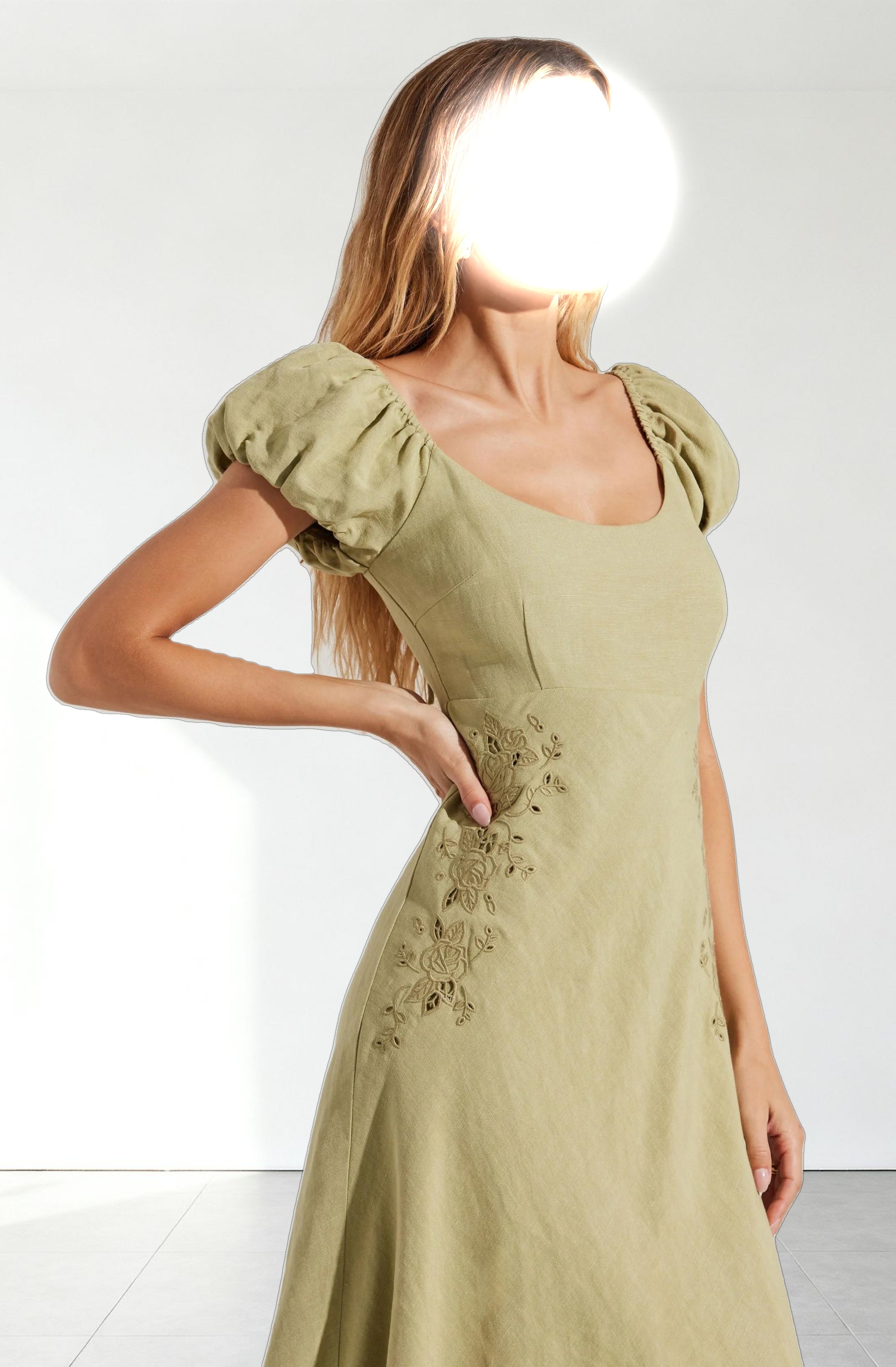 Leocadia Embroidered Puff Sleeve Dress