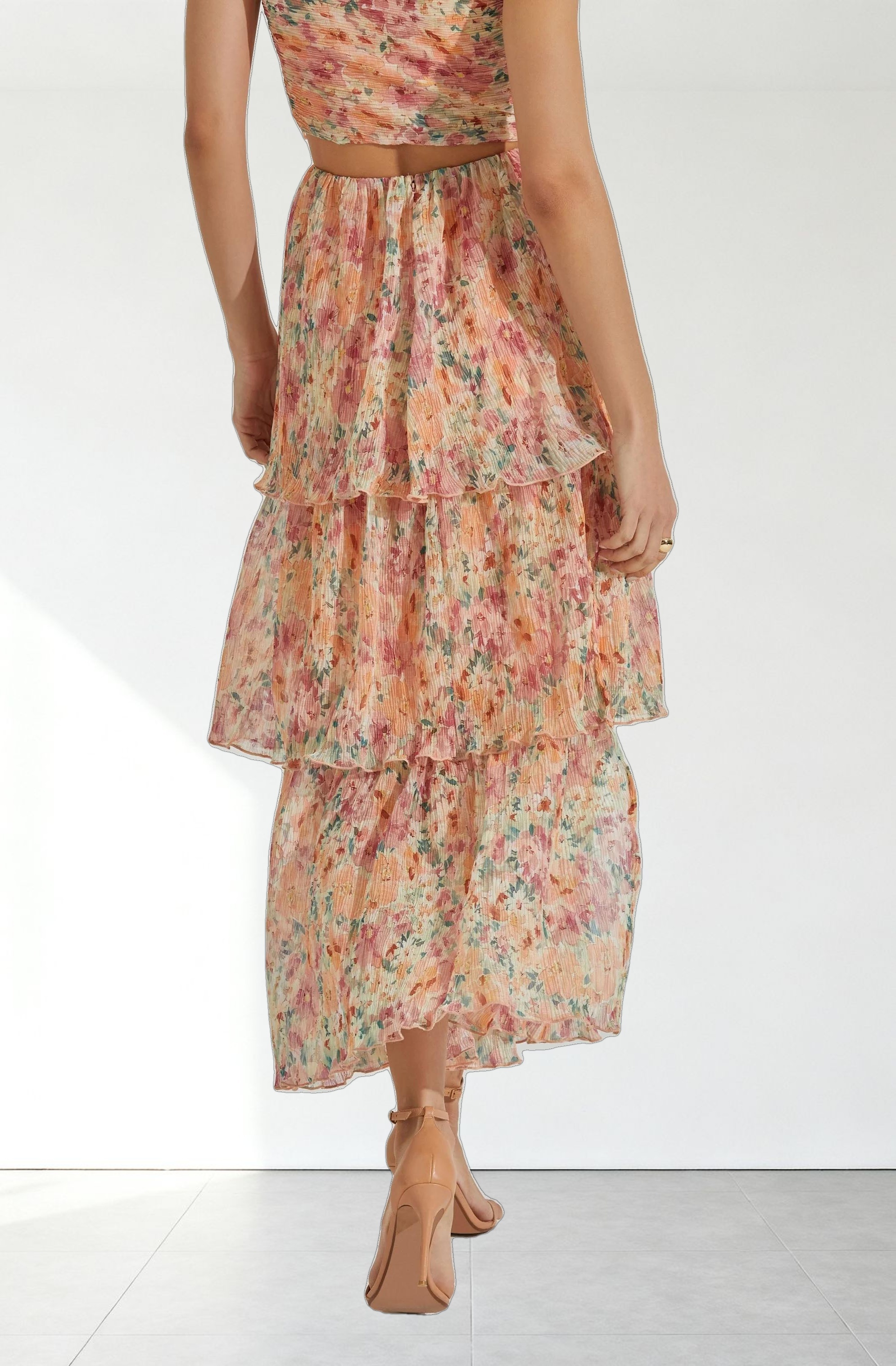 Tiered Plisse Maxi Skirt