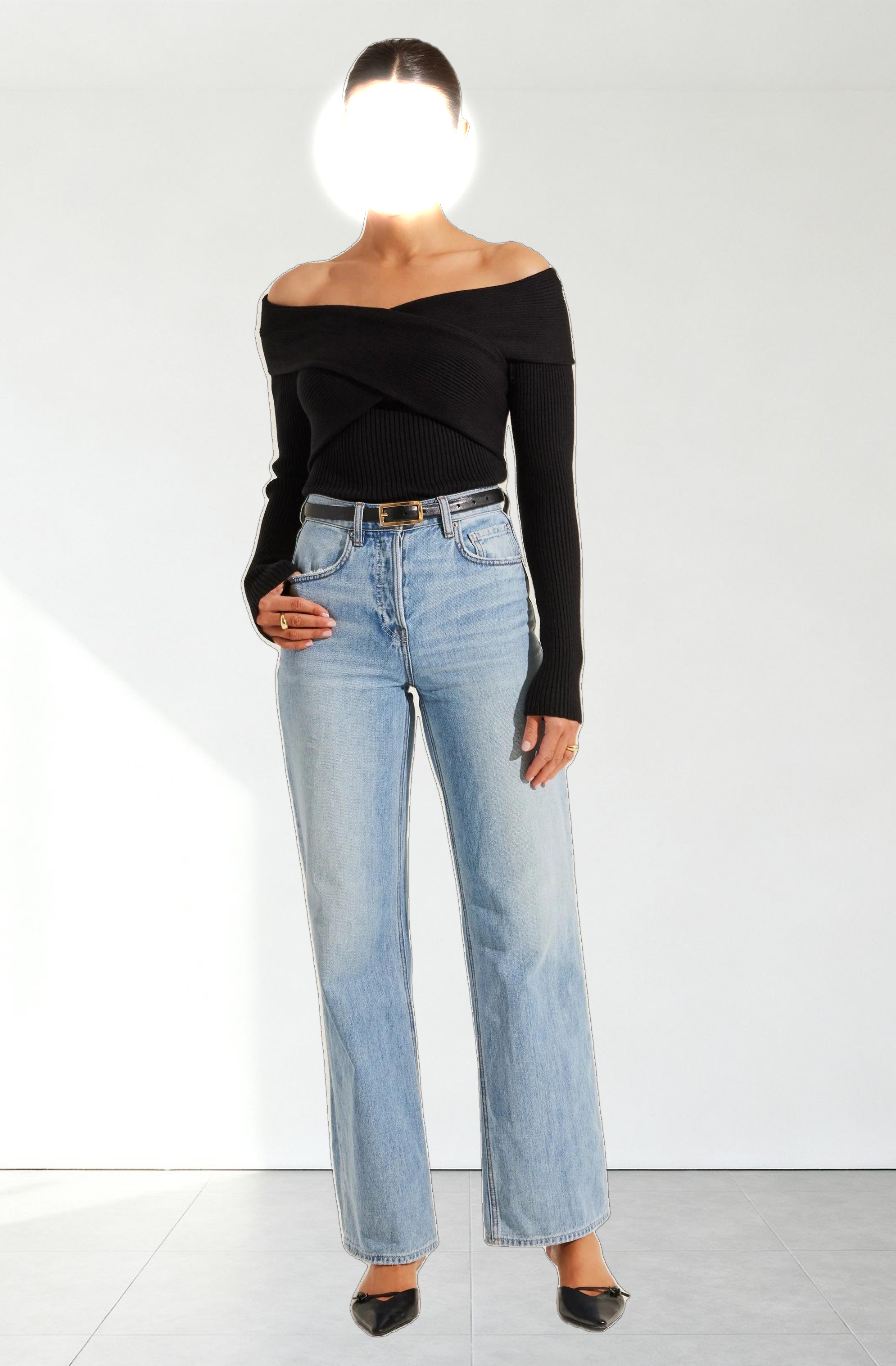 Off Shoulder Crossover Sweater