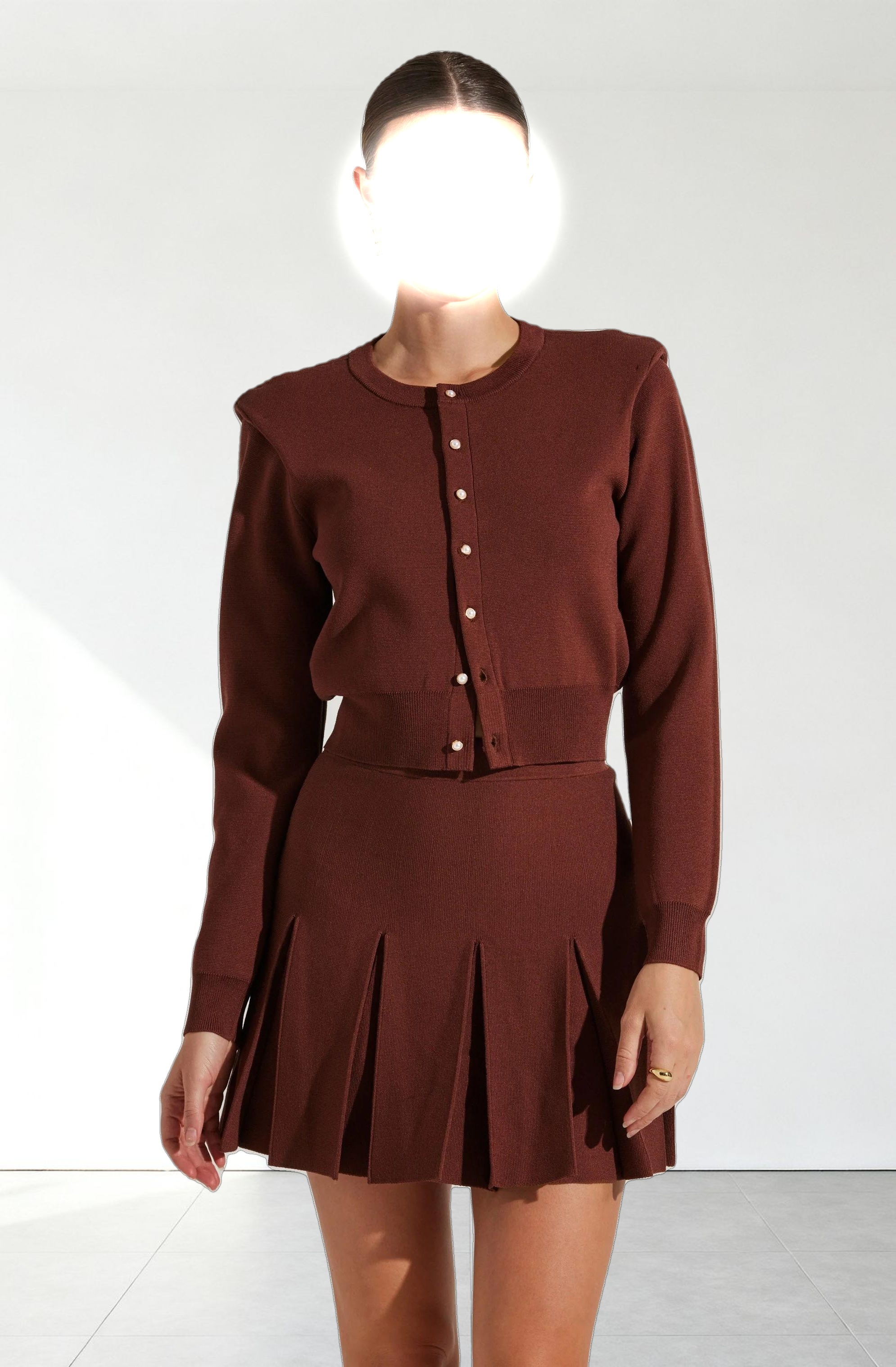 Denisa Faux Pearl Button Cardigan