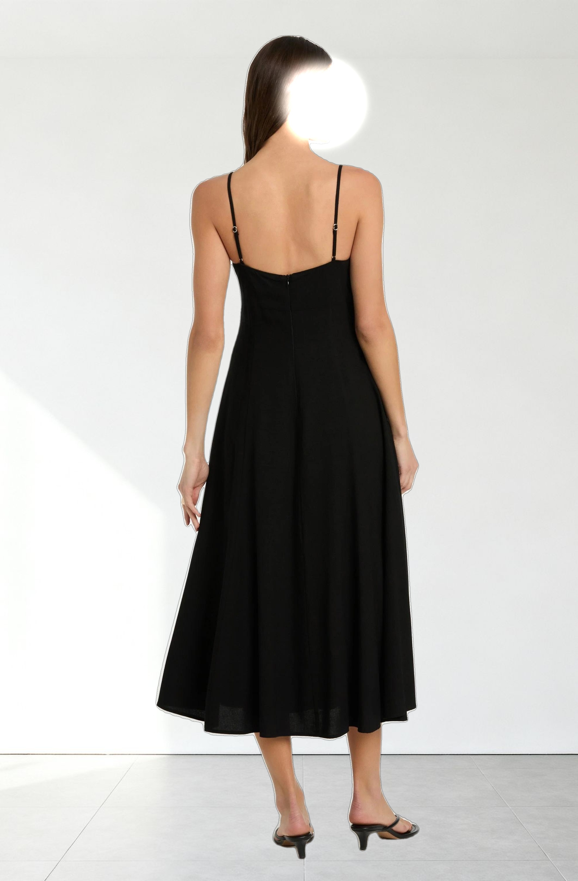 Linen-Blend A-Line Midi Dress