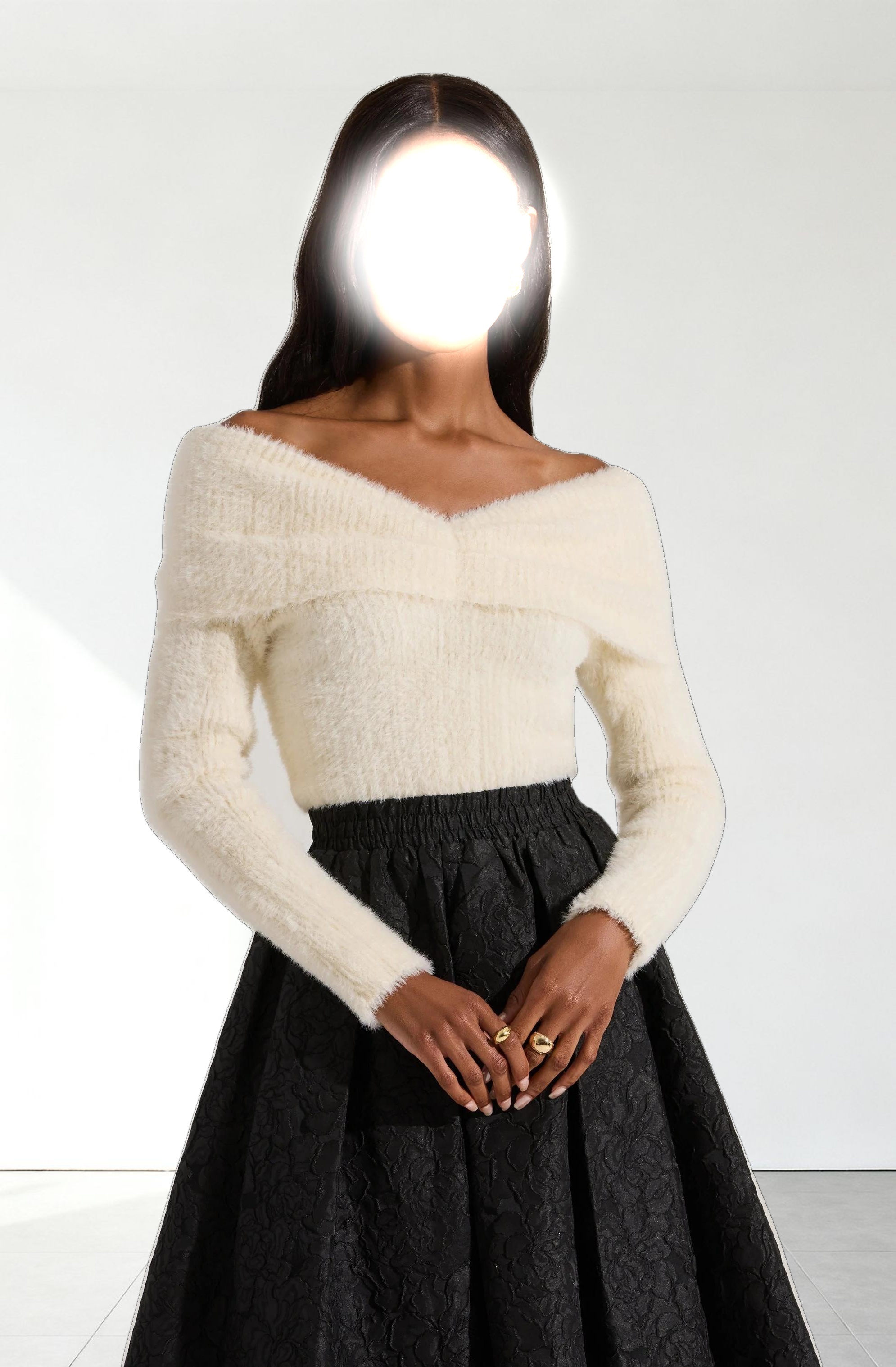 Fuzzy Knit Off Shoulder Sweater