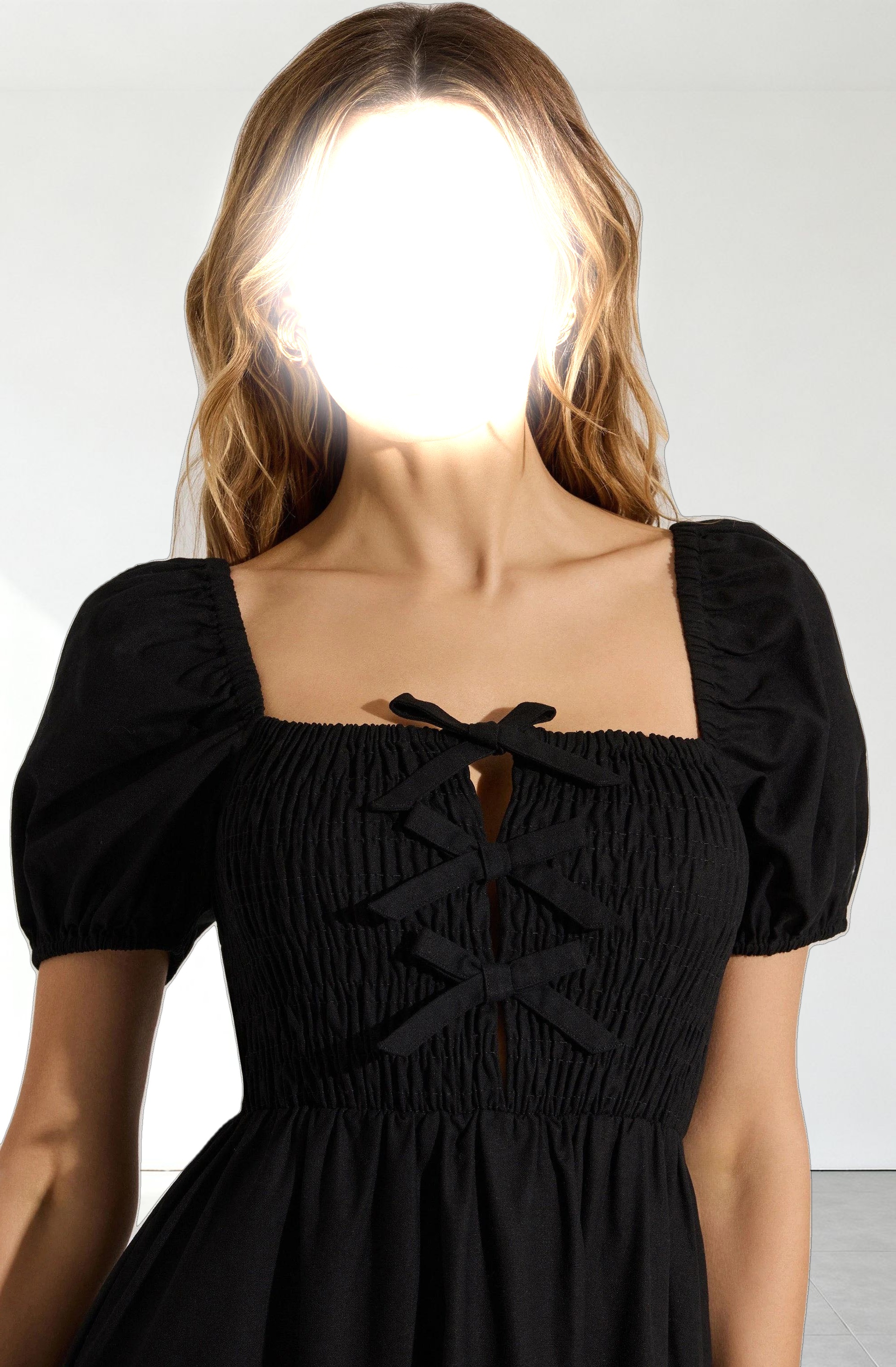 Smocked Bow Midi Dress