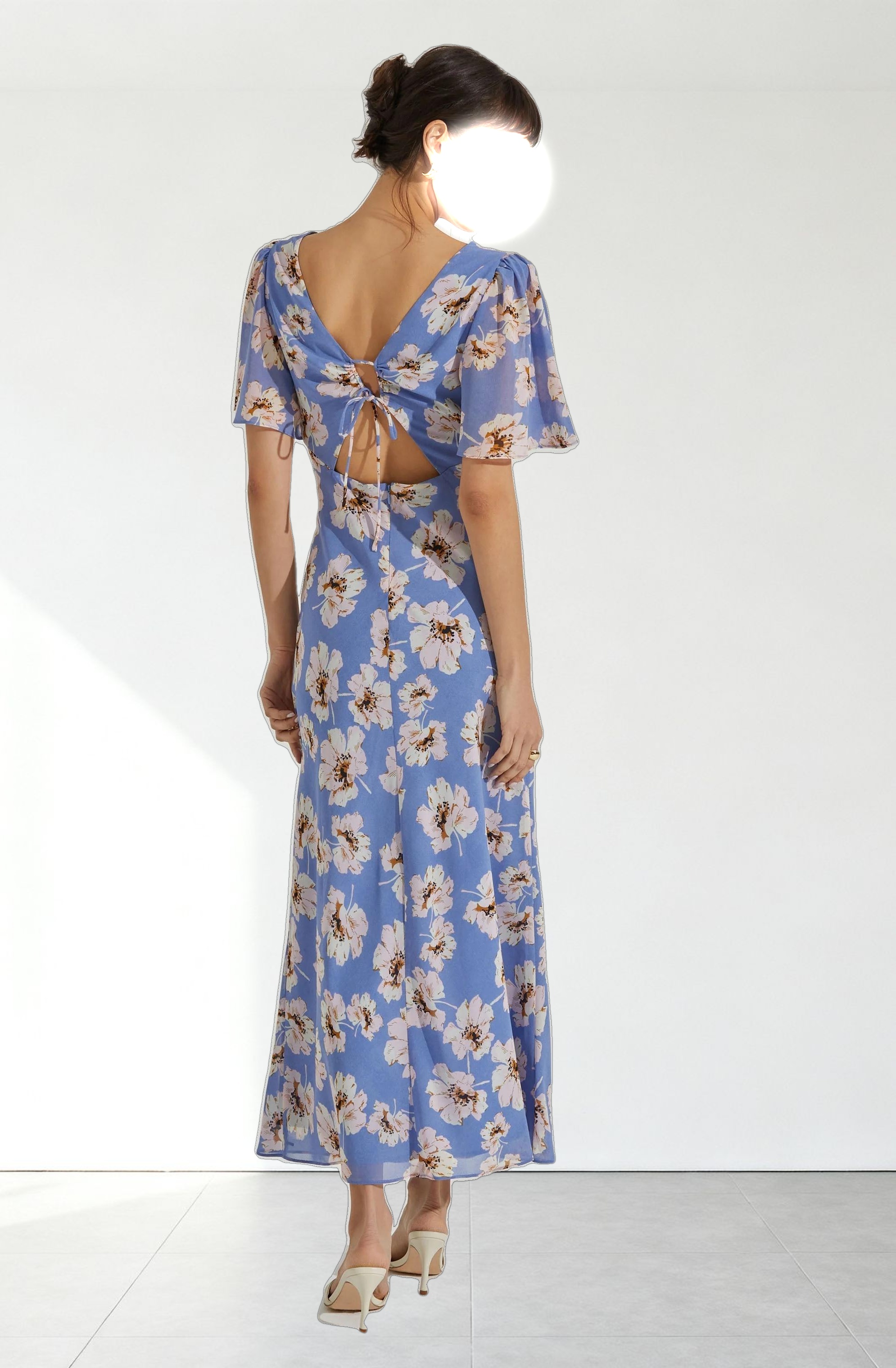 Tie Back Flutter Sleeve Midi Dress