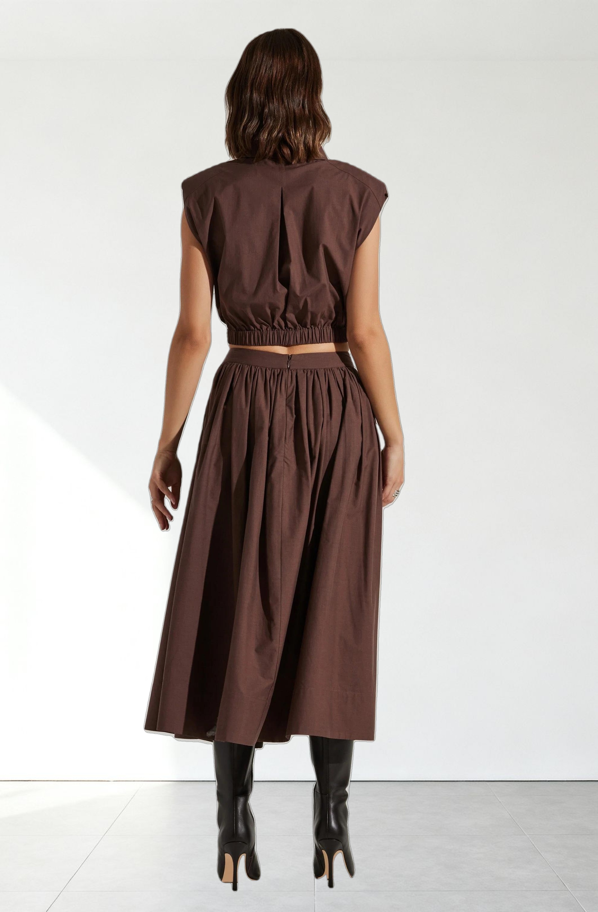 Bysen Padded Shoulder Button-Up Top