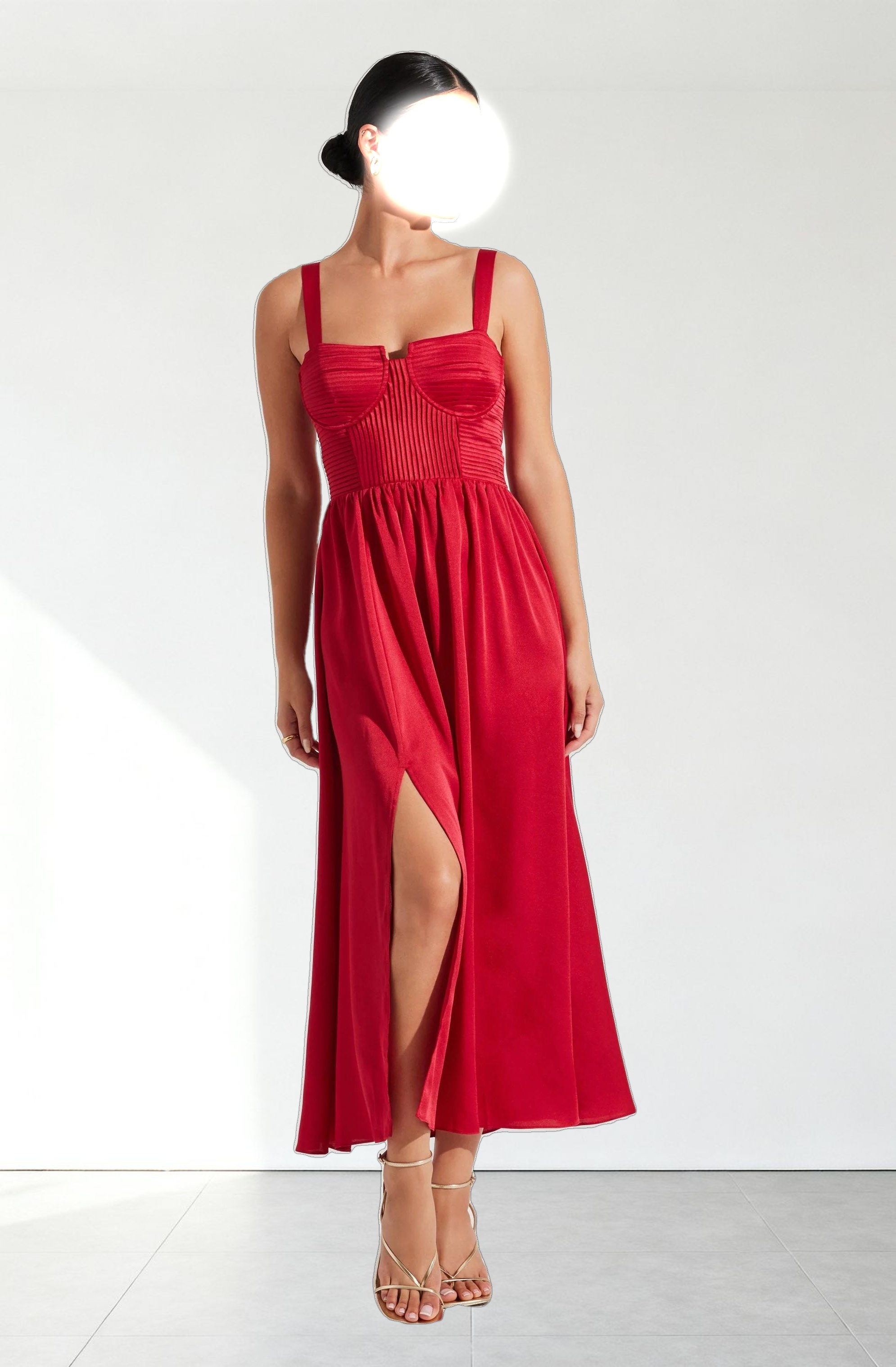 Pleated Bustier Midi Dress