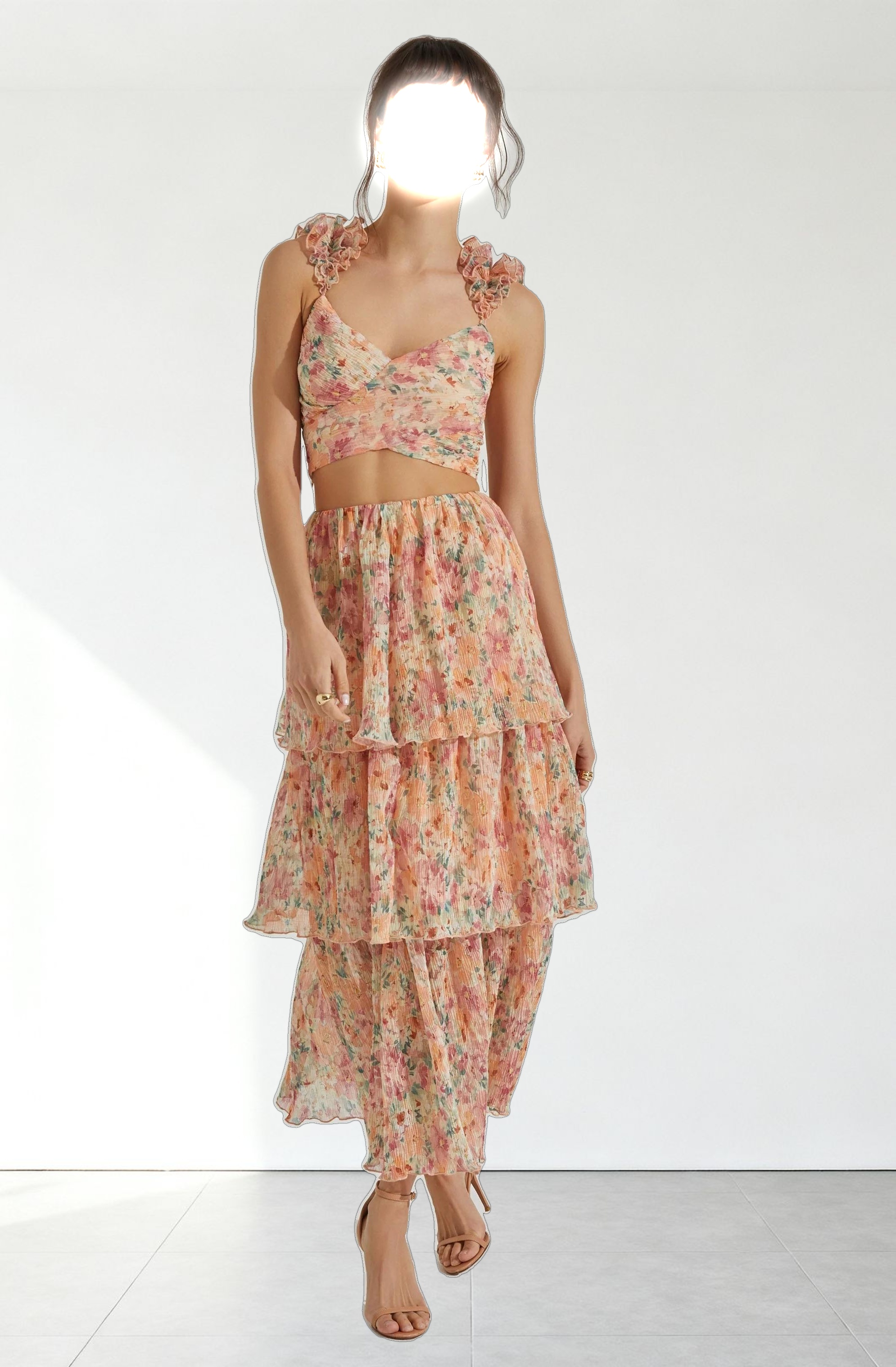 Tiered Plisse Maxi Skirt