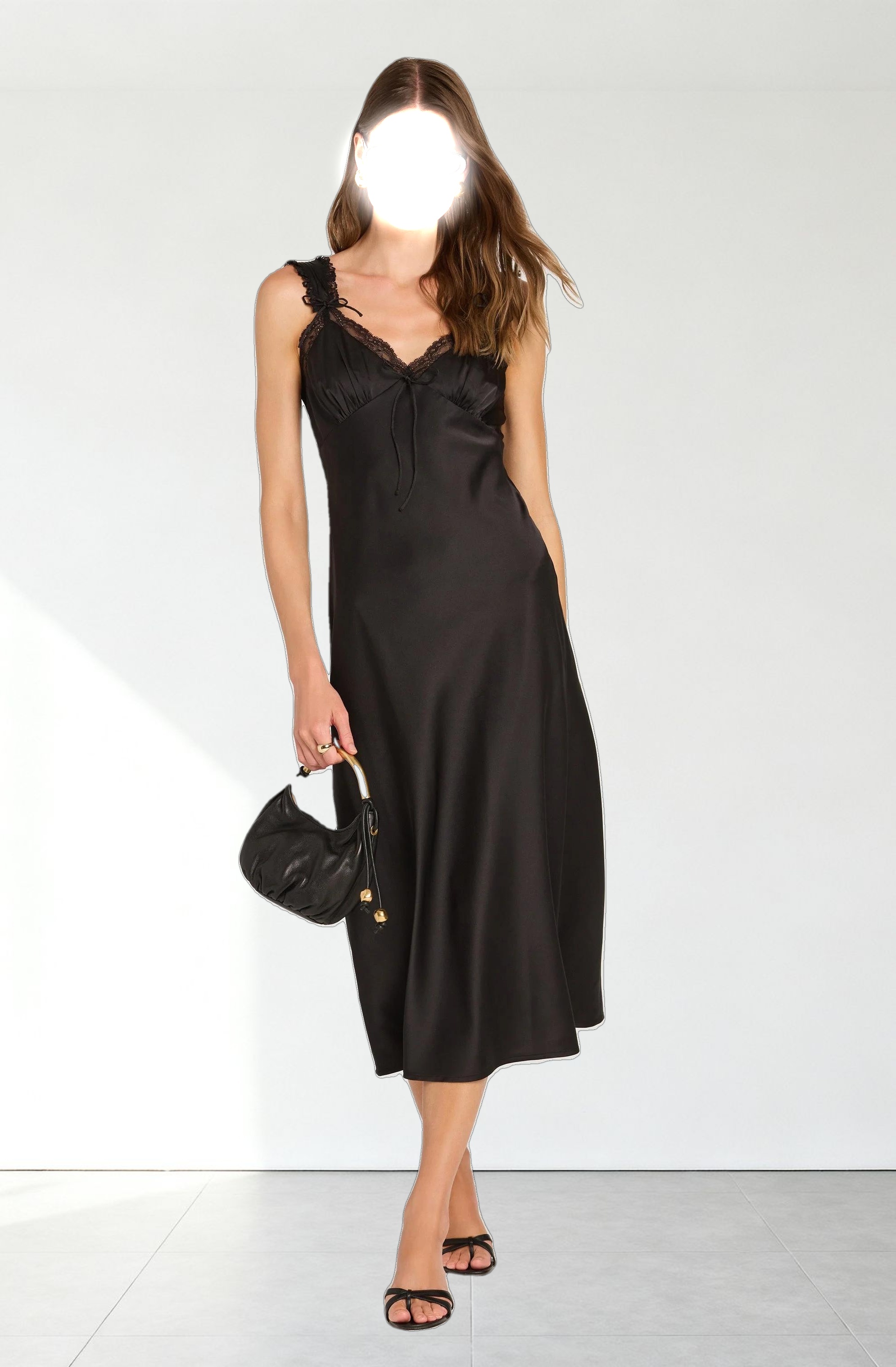 Lace Trim Satin Slip Dress