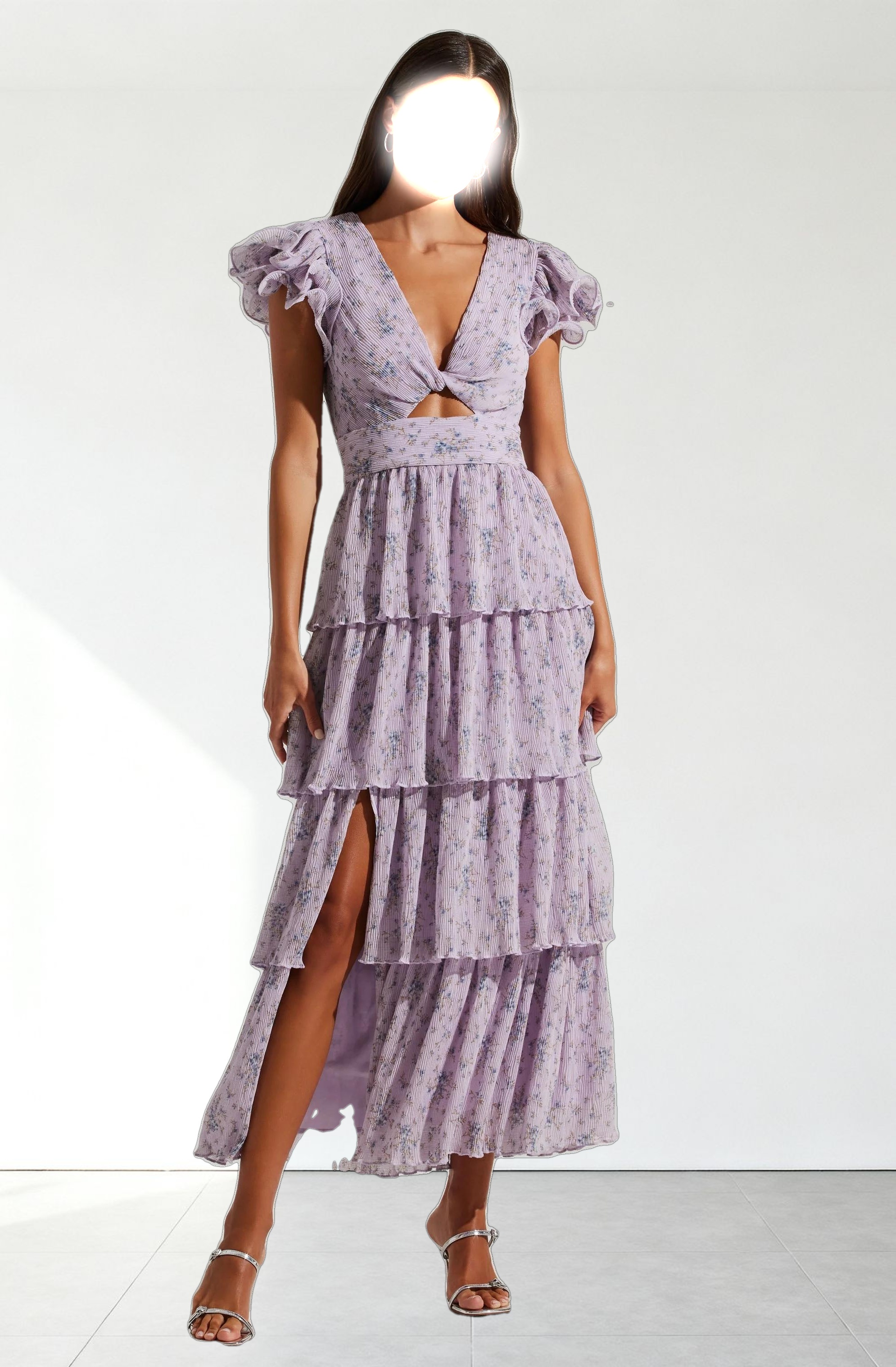 Emporia Floral Pleated Tiered Midi Dress