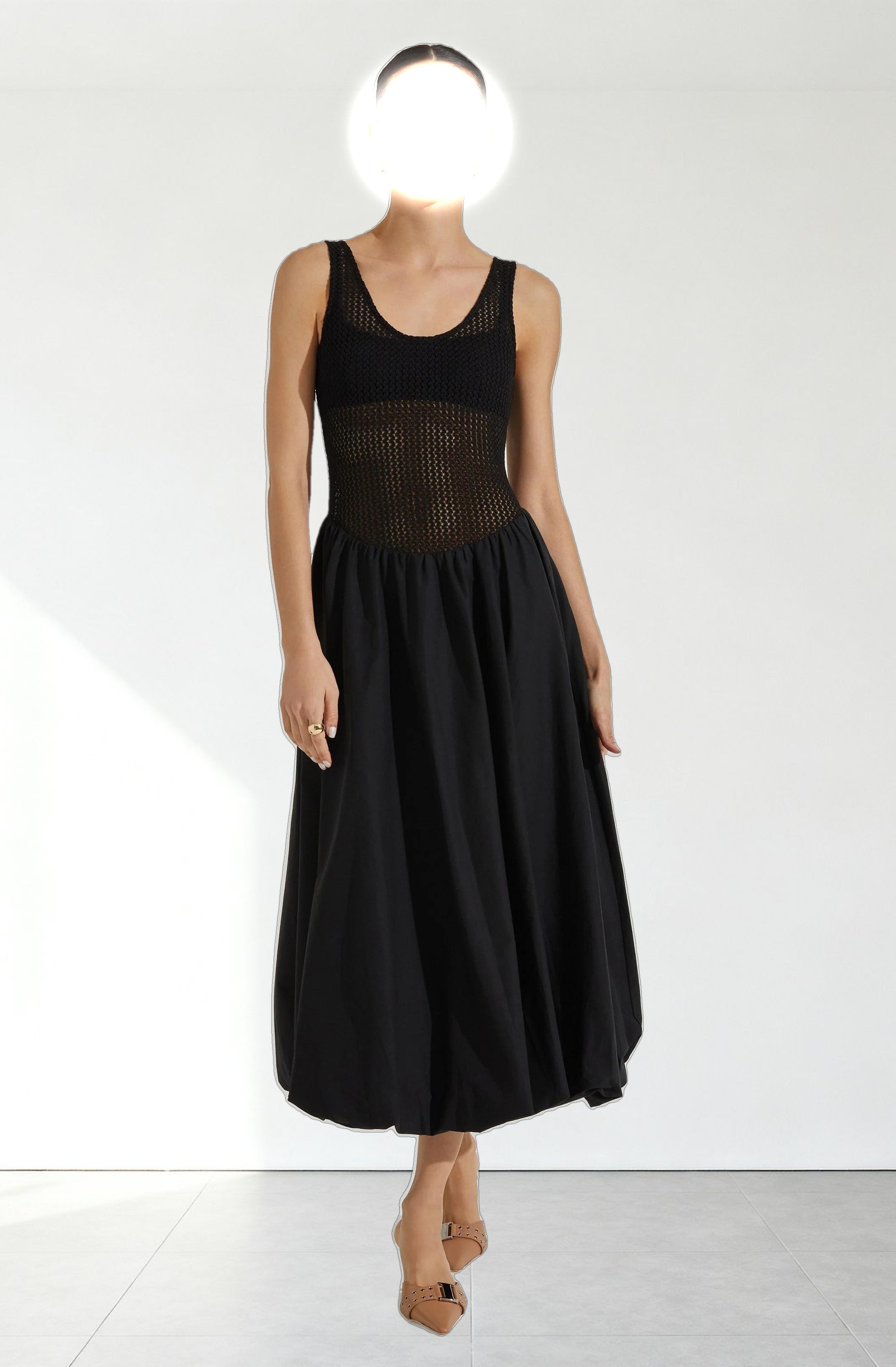 Contrast Bubble Hem Midi Dress