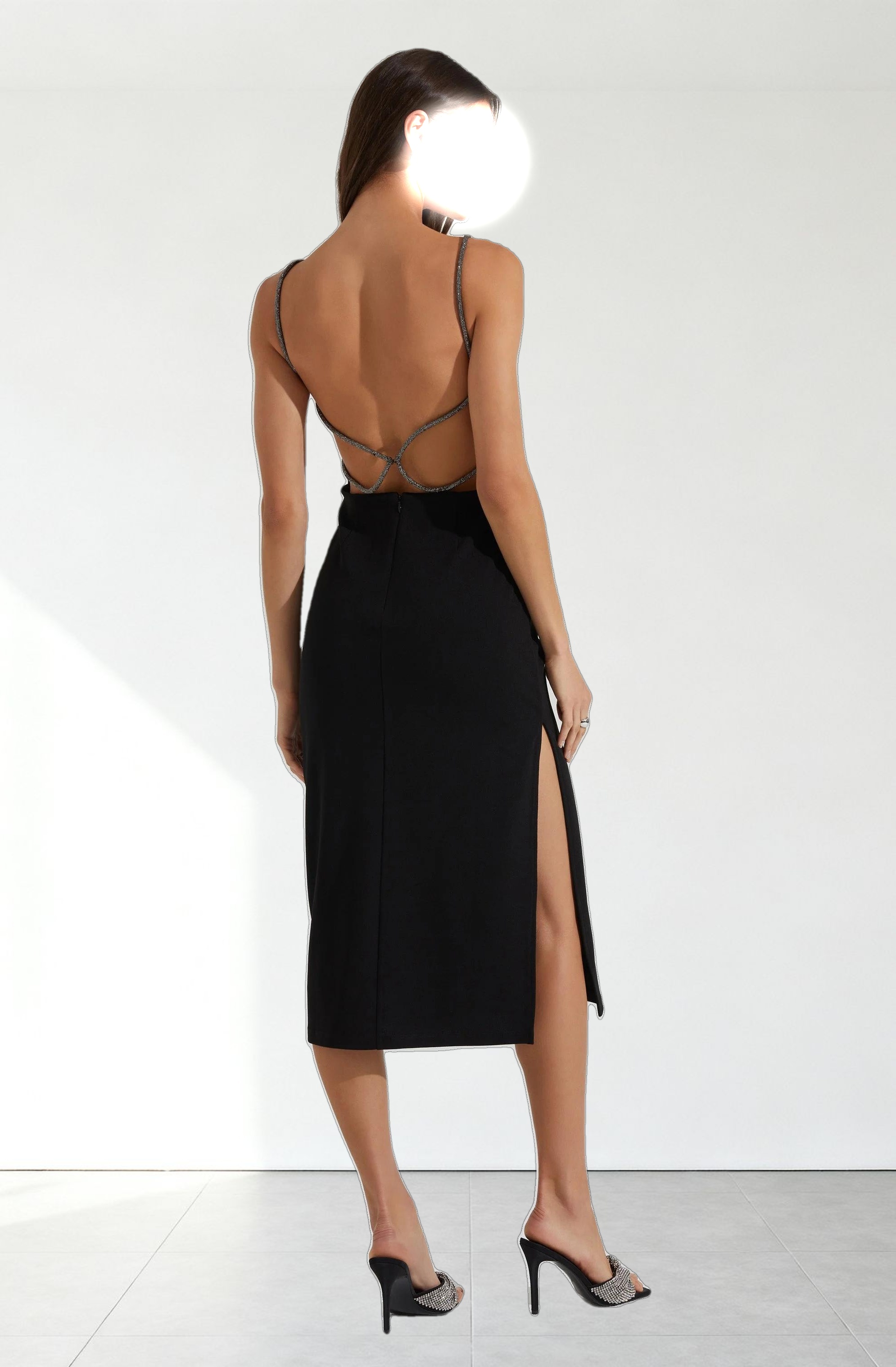 Elizsa Rhinestone Strap Midi Dress