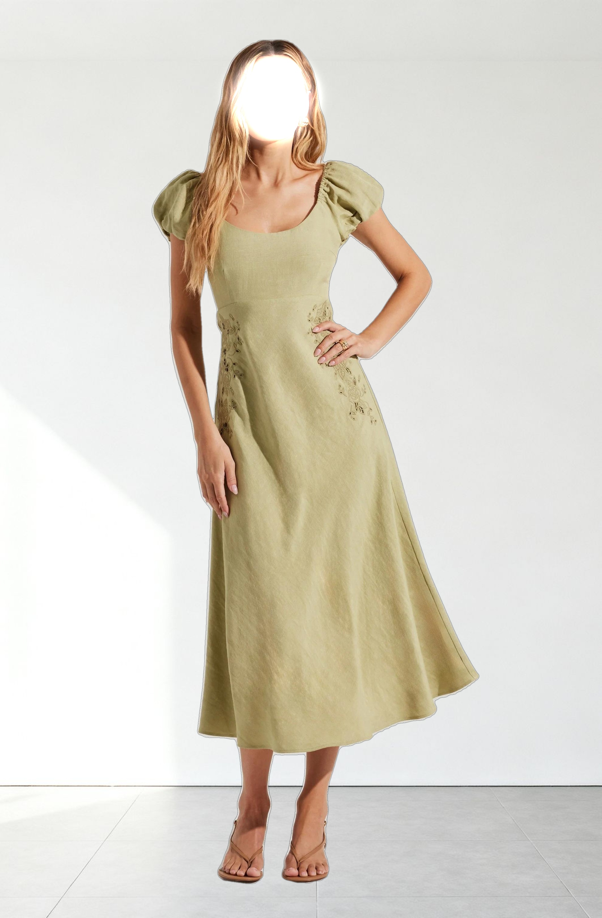 Leocadia Embroidered Puff Sleeve Dress