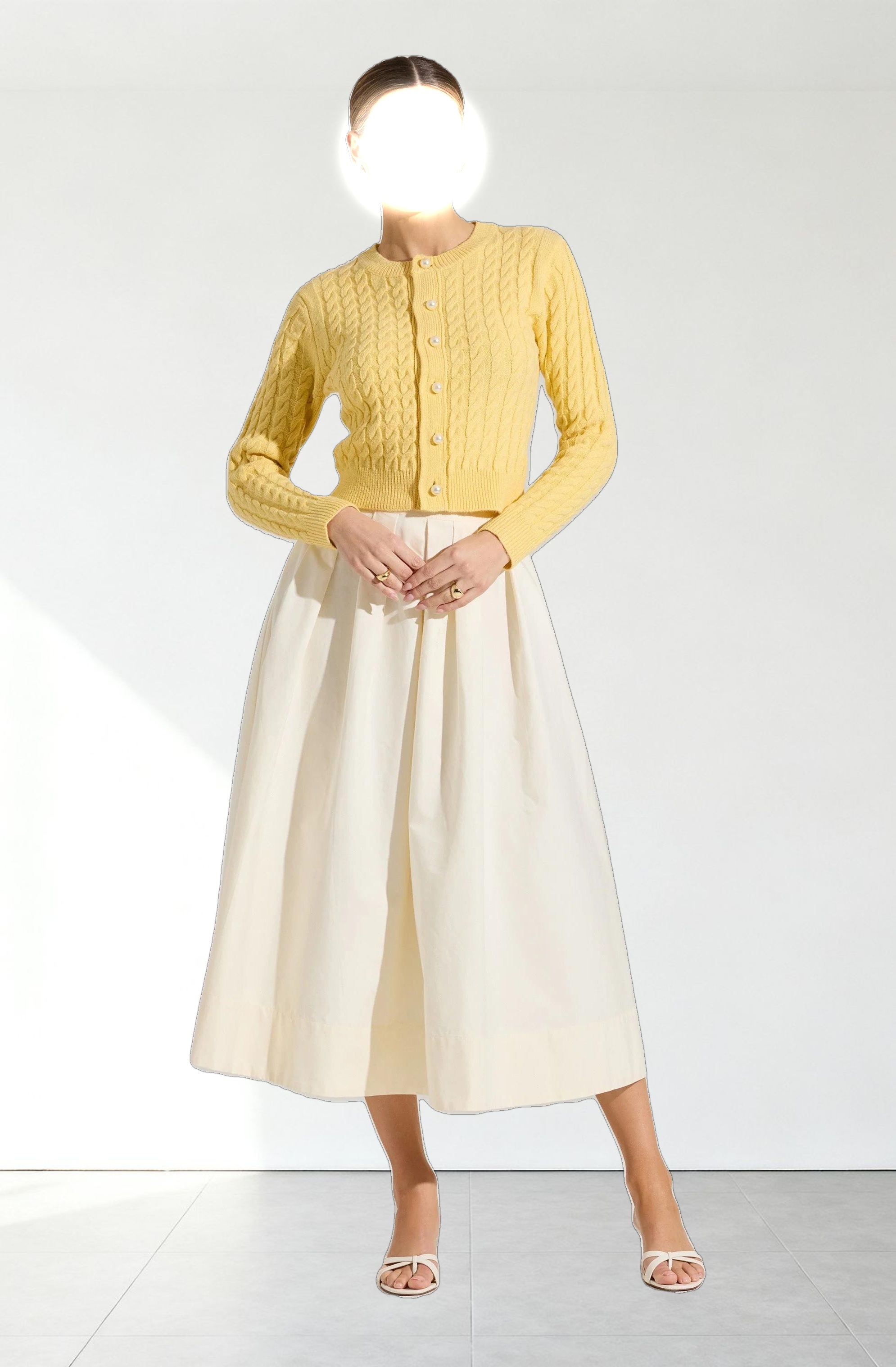 Pearl Button Cable Knit Cardigan