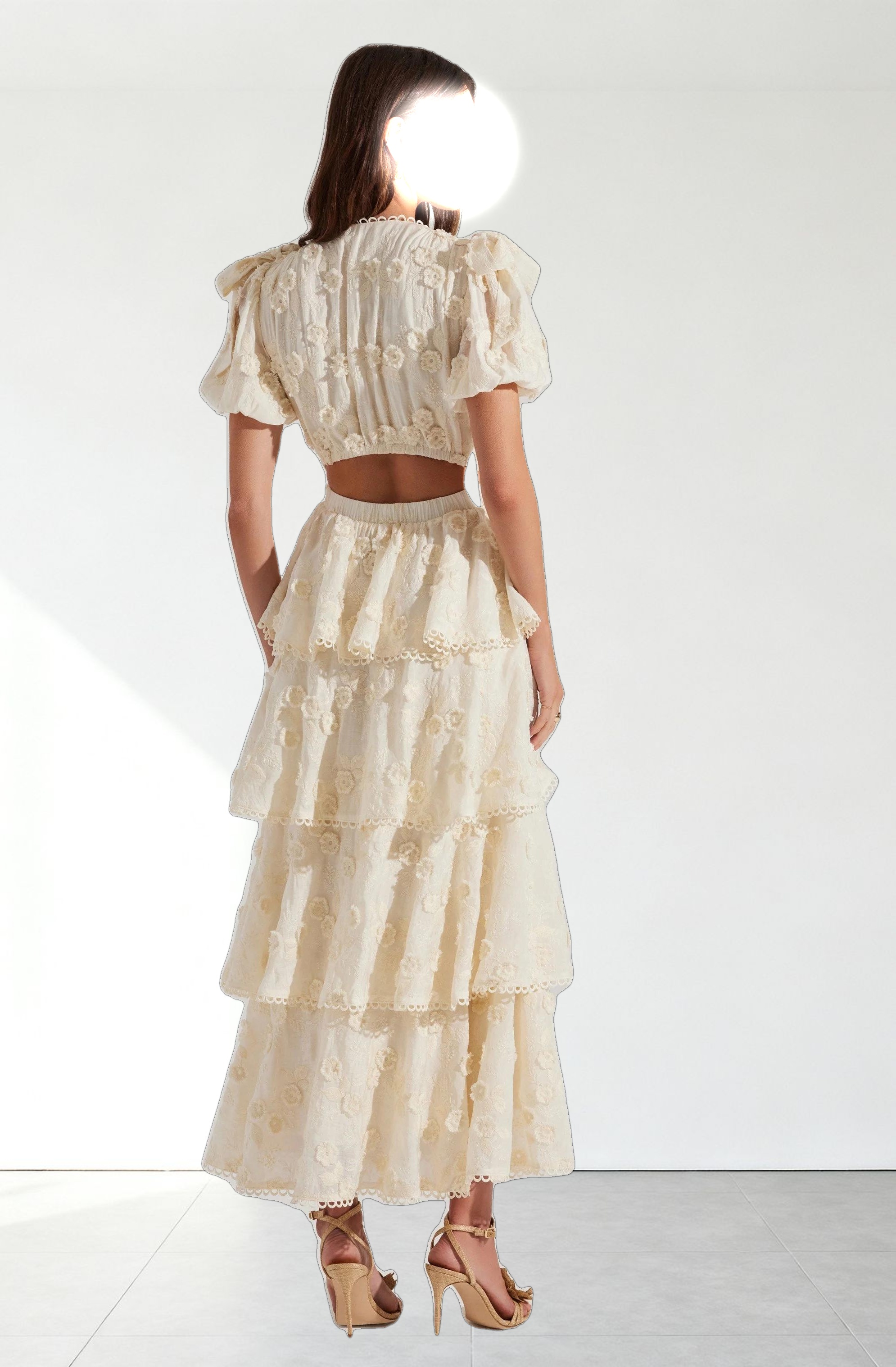 Arianell Embroidered Floral Tiered Dress