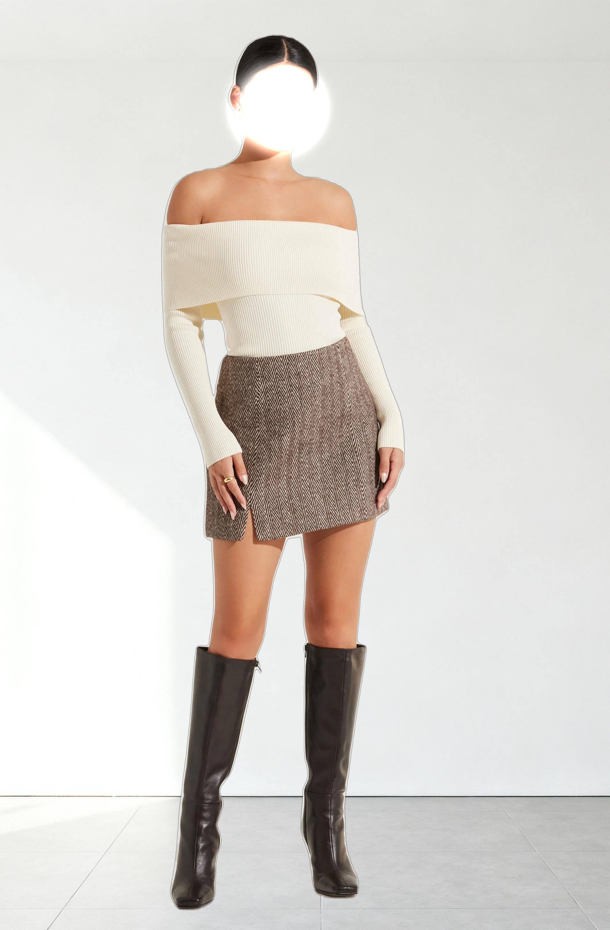 Foldover Ribbed Off Shoulder Sweater