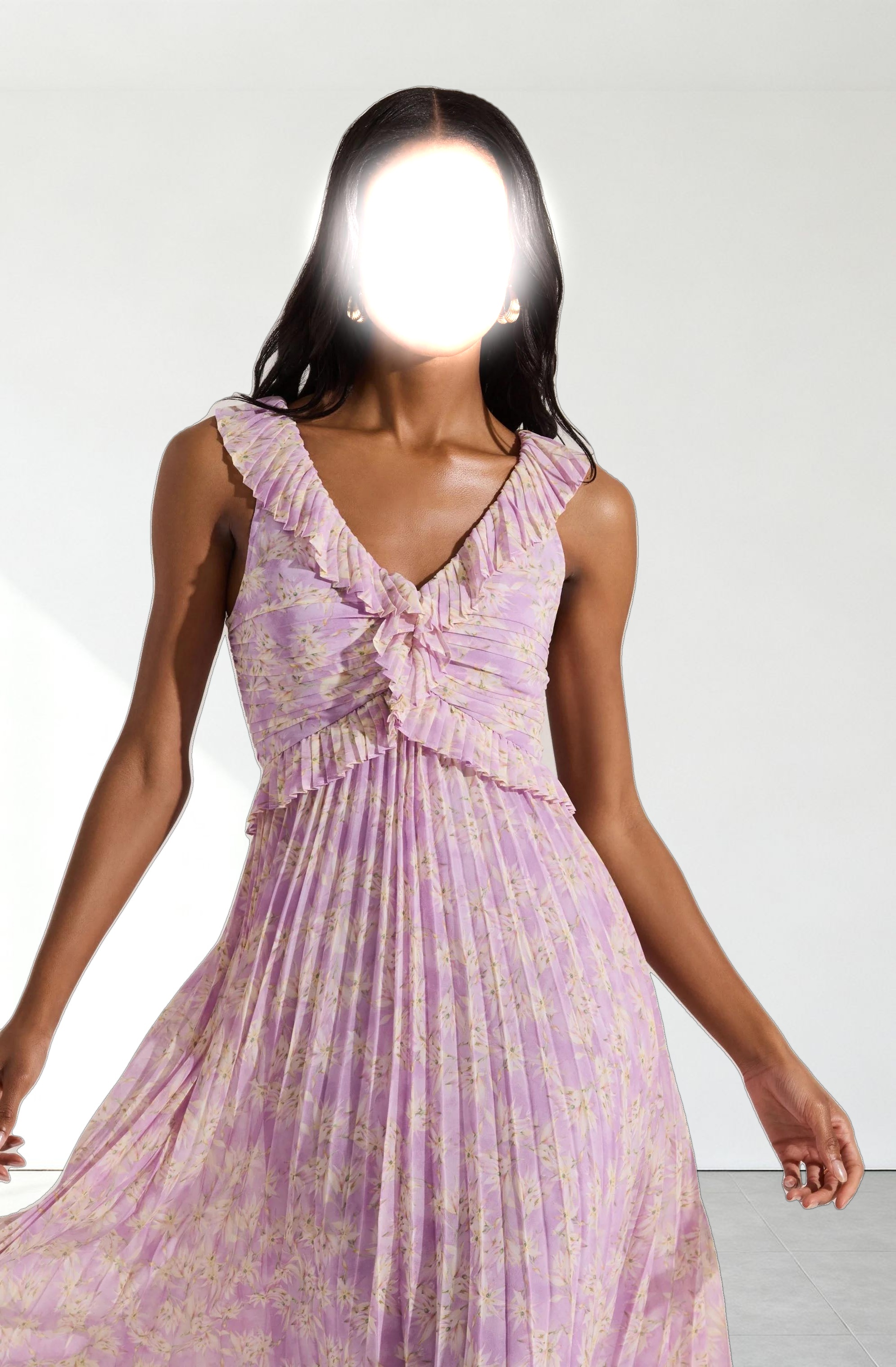 Floral Ruffle Pleated Midi Dress