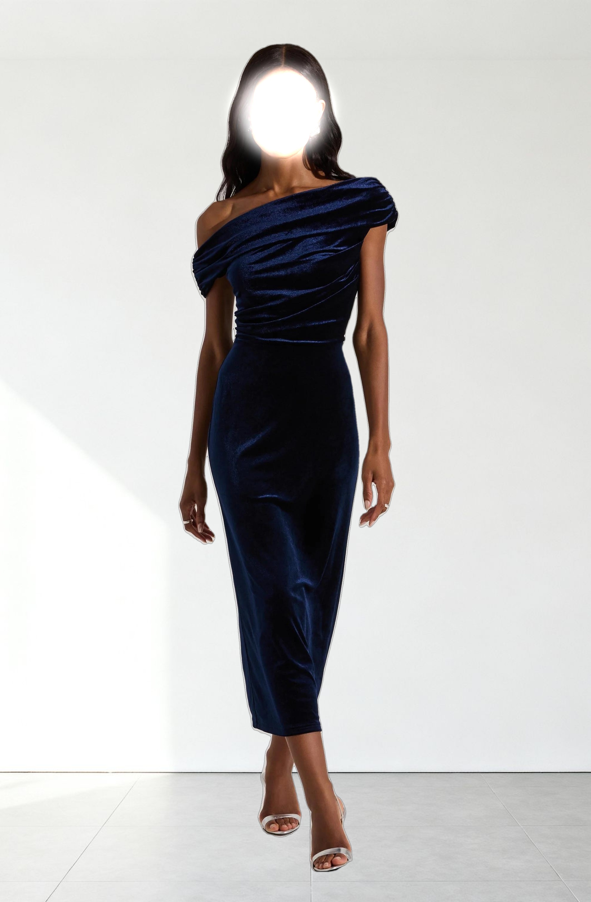 Velvet Off Shoulder Midi Dress