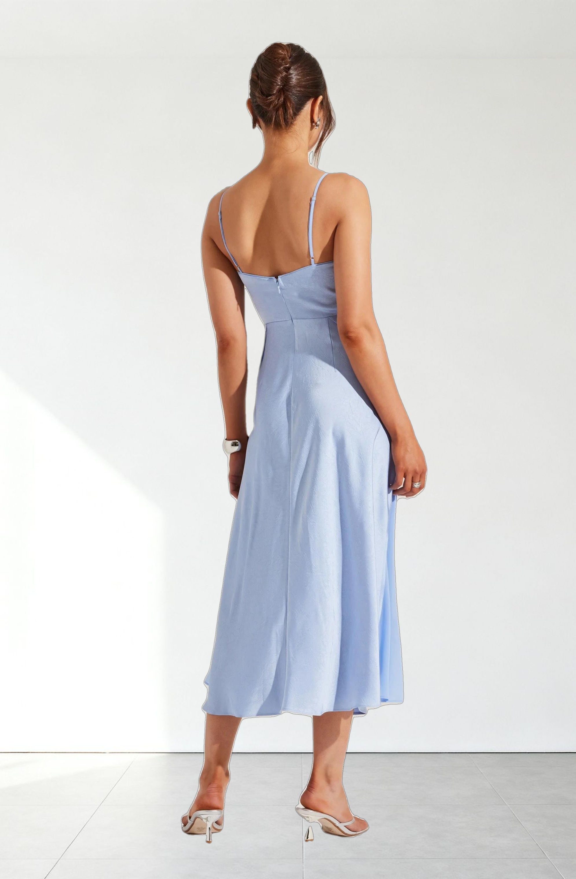 Satin Straight Neck Midi Dress