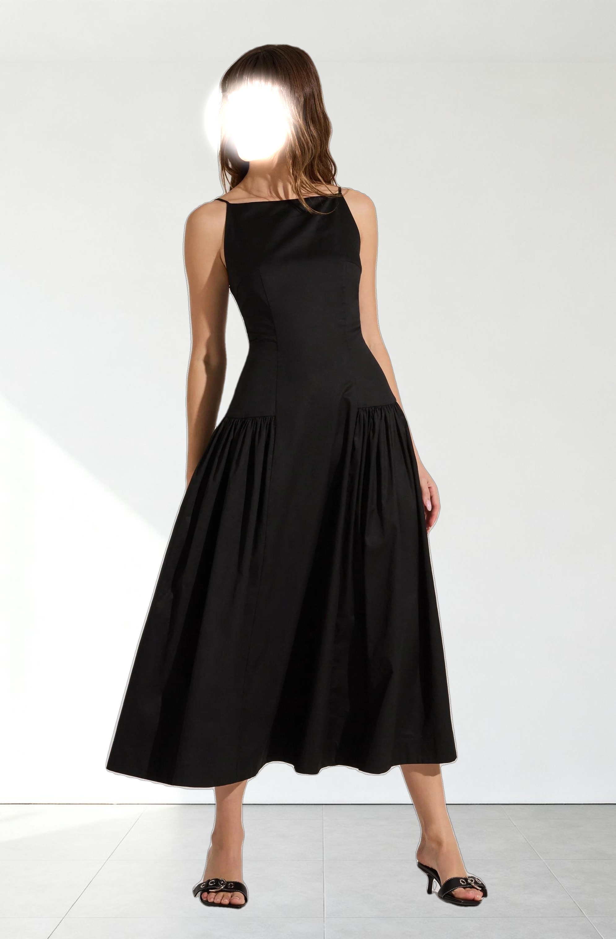 High Square Neck Midi Dress