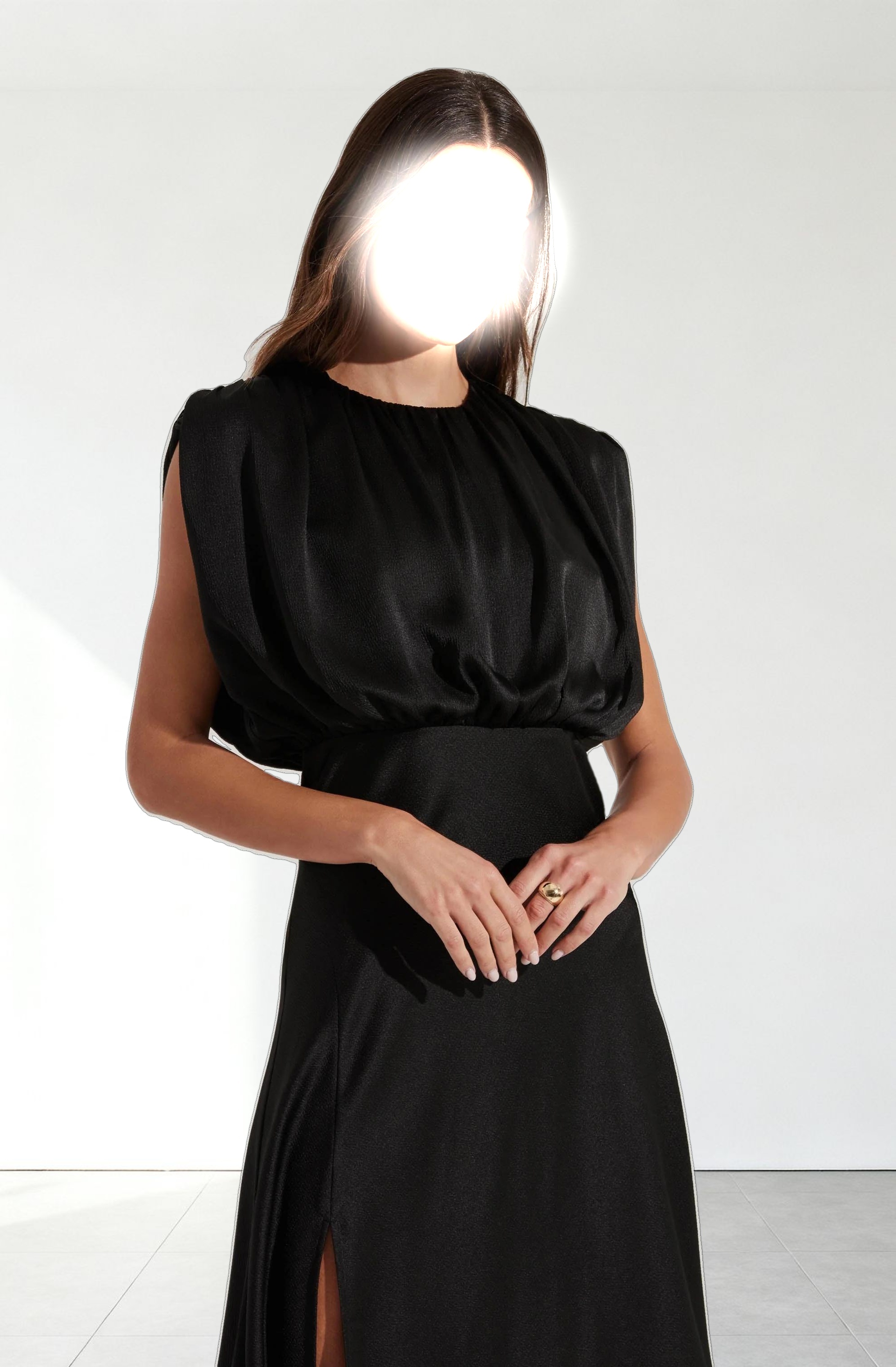 Blouson Satin Midi Dress