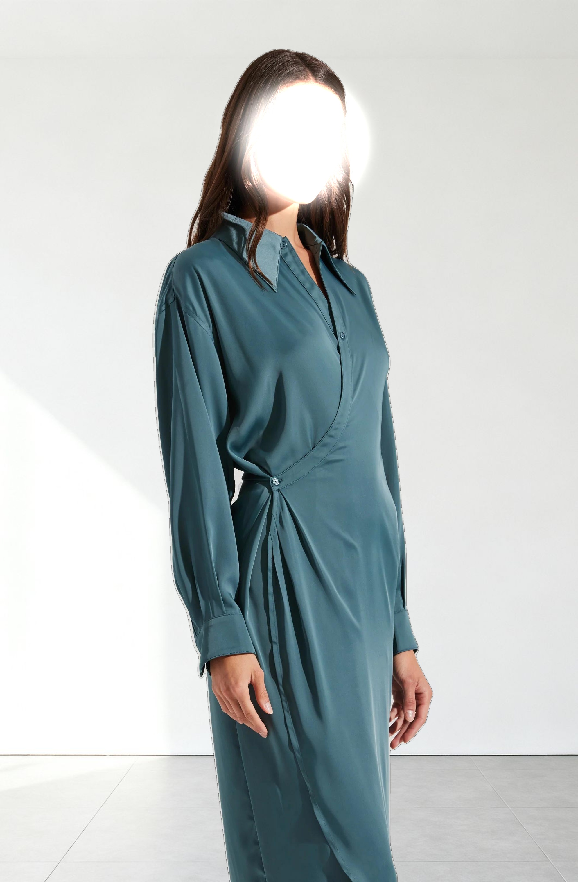 Ira Satin Wrap Shirt Dress