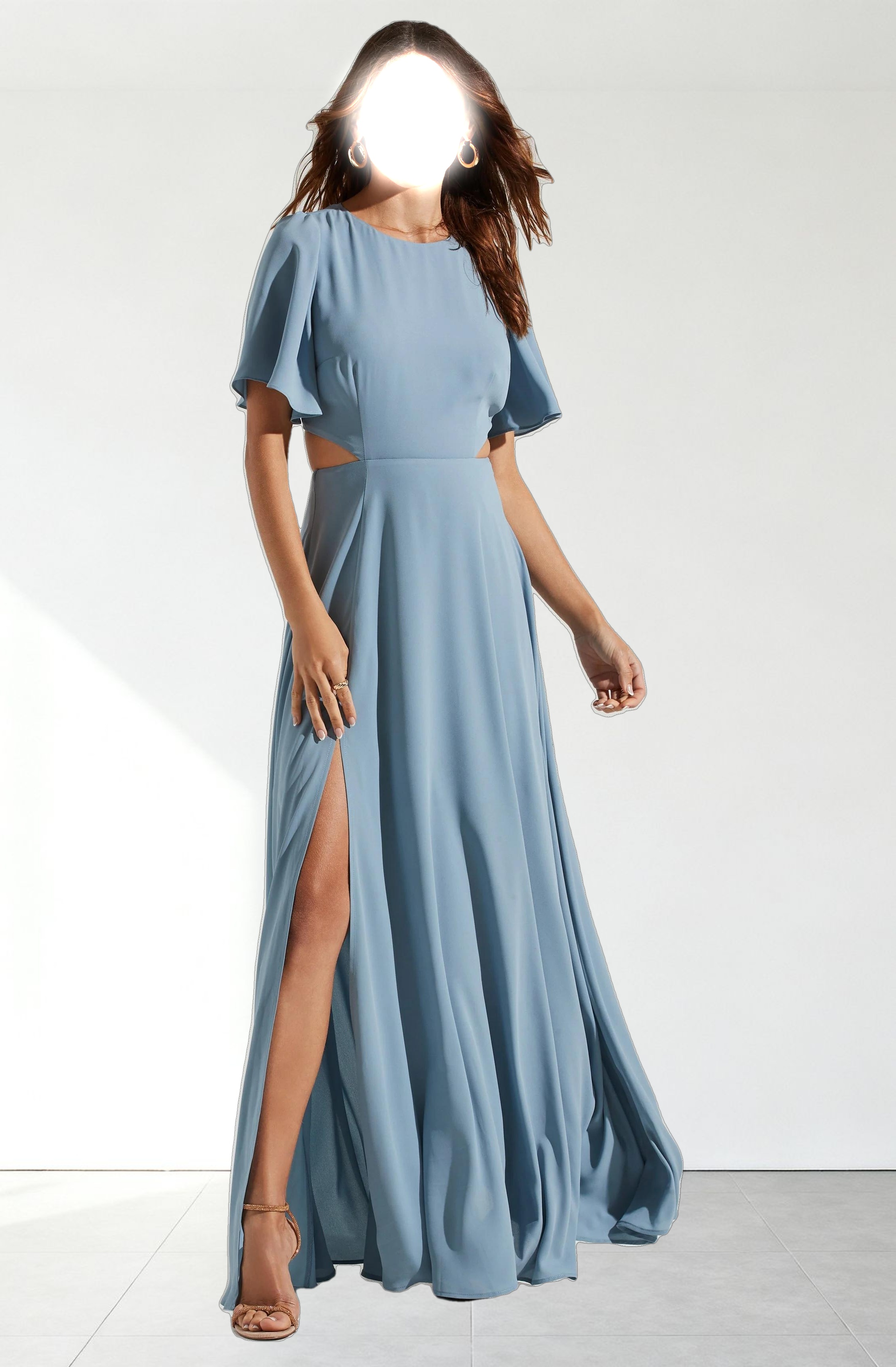 Katrina Flutter Sleeve Back Cutout Maxi Dress