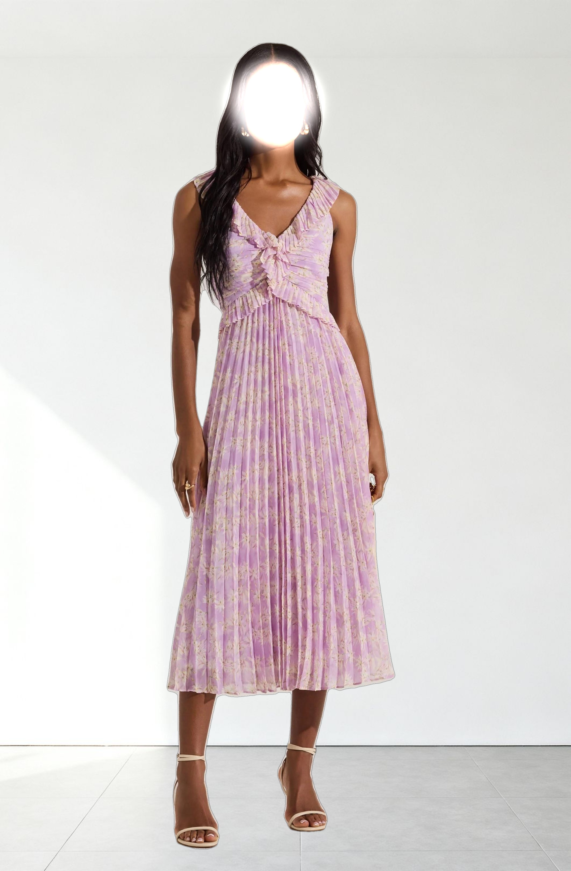 Floral Ruffle Pleated Midi Dress