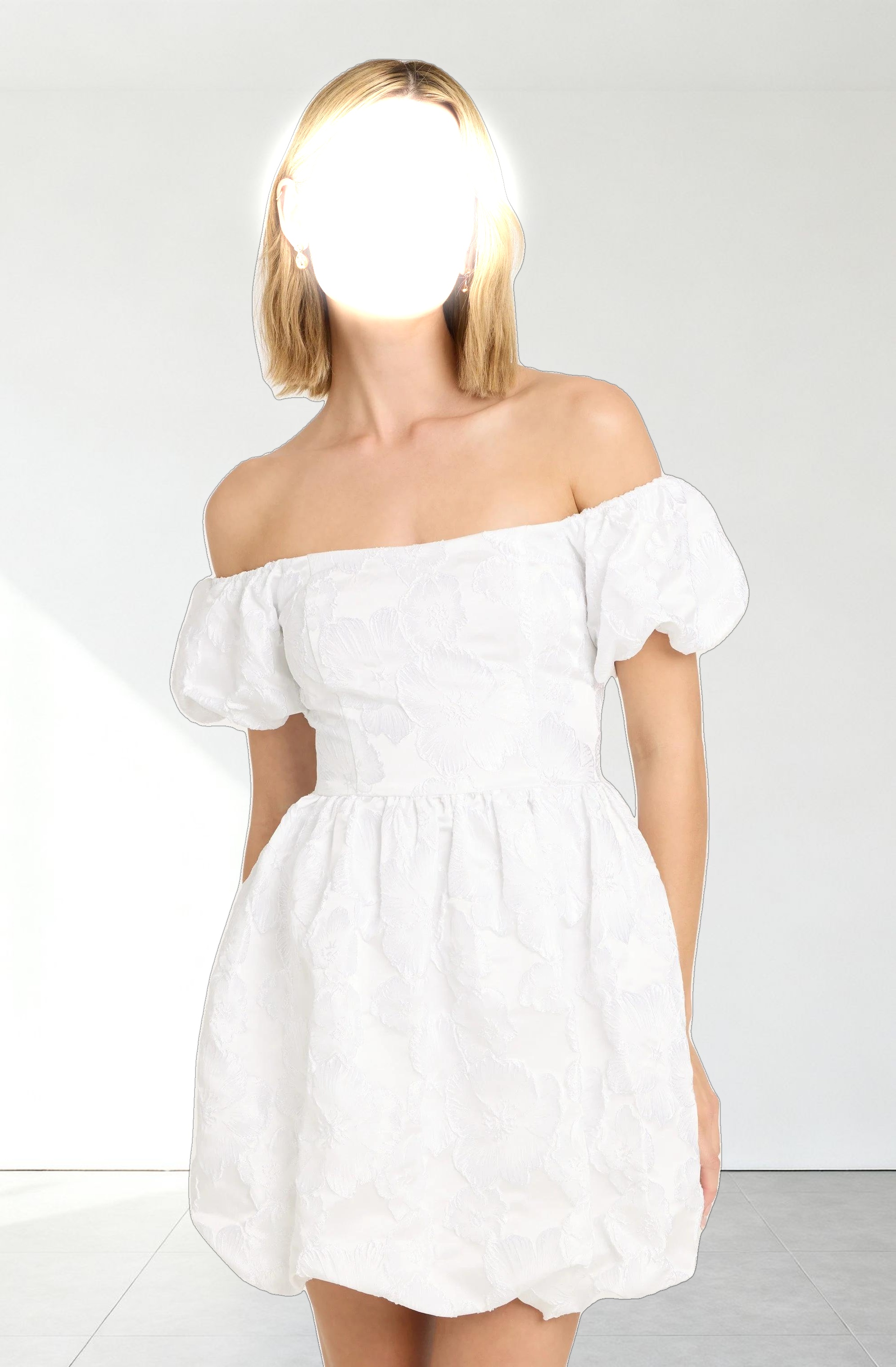 Off Shoulder Jacquard Bubble Dress