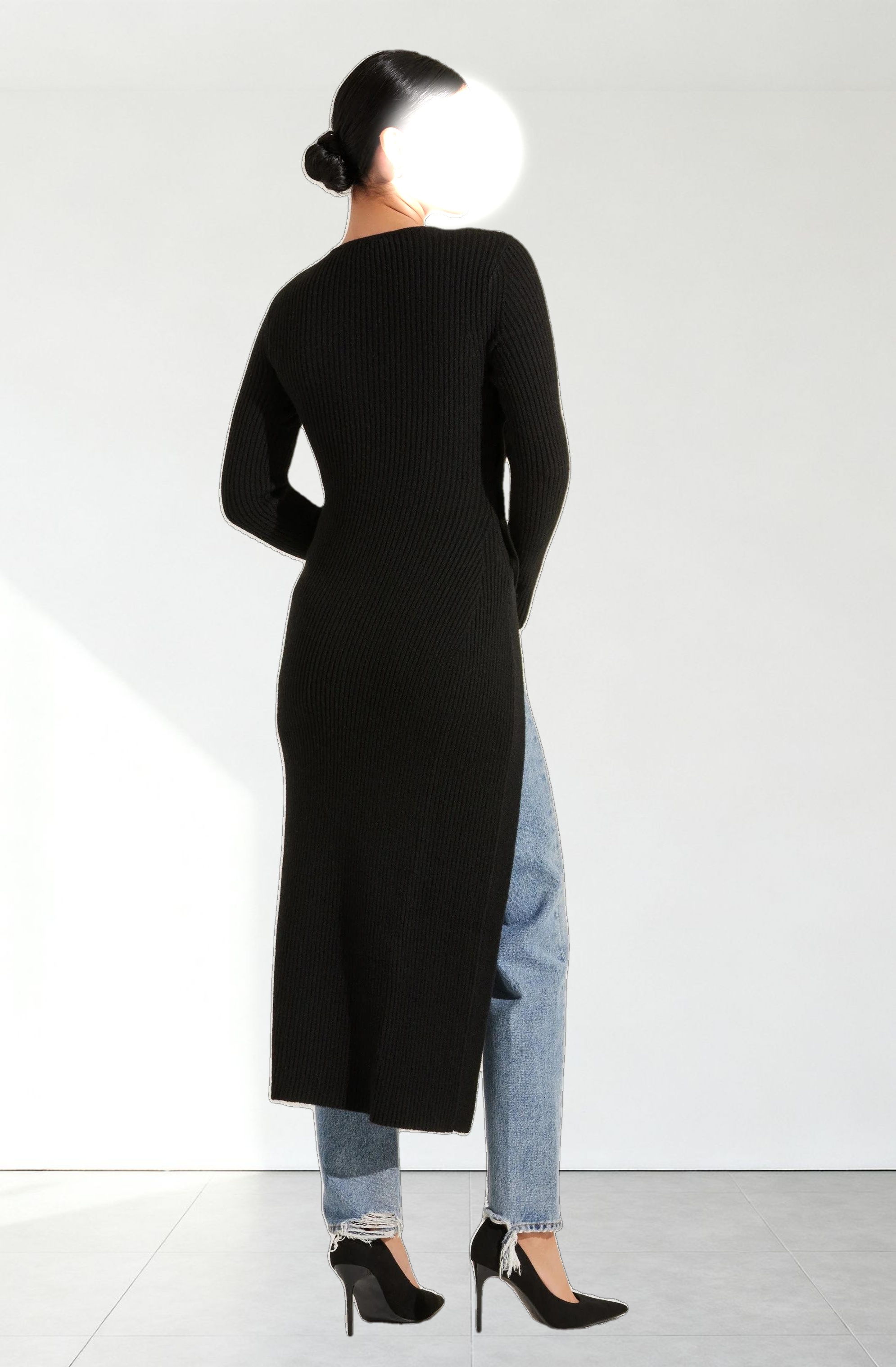 Ribbed Hi Slit Button Sweater